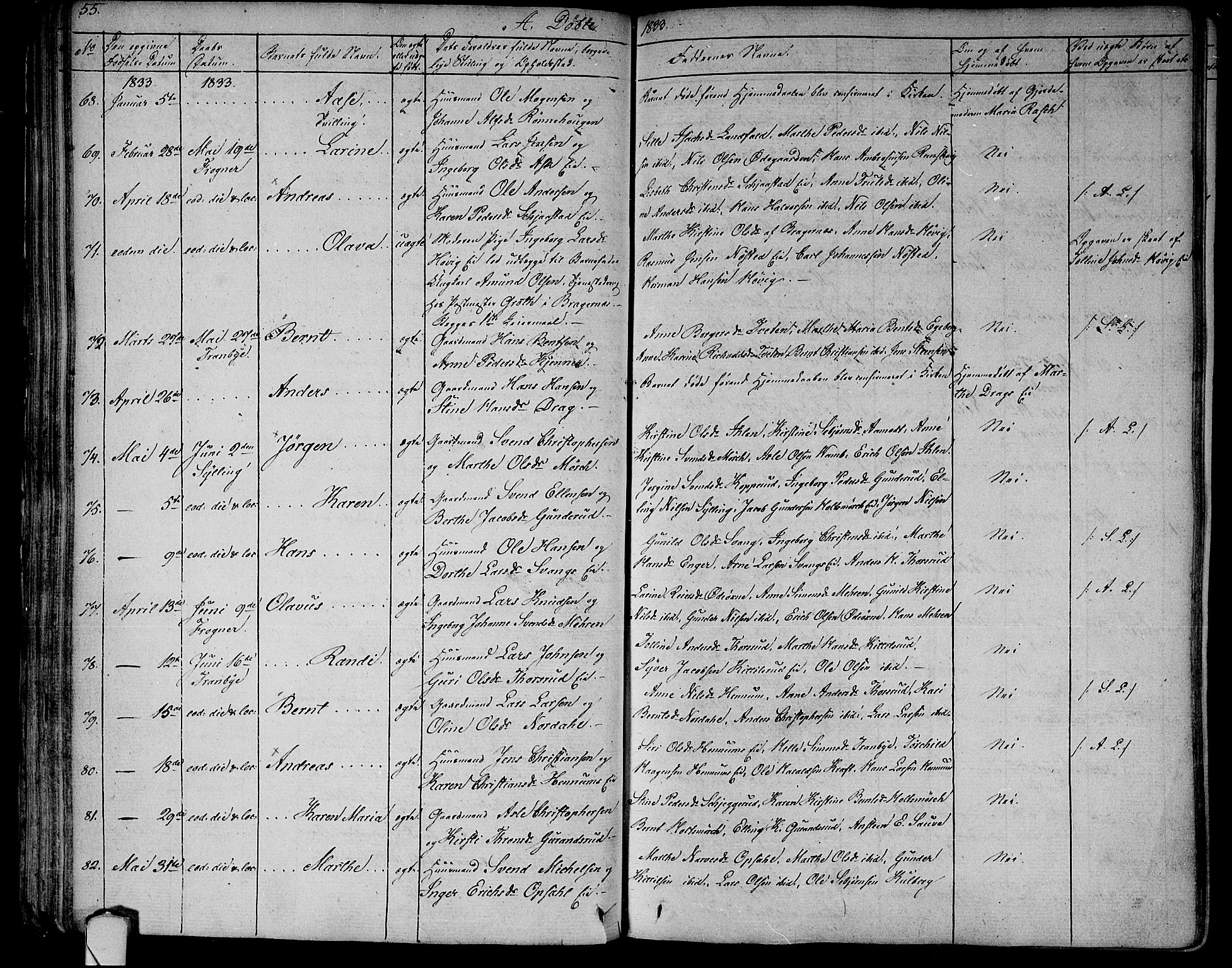 Lier kirkebøker, AV/SAKO-A-230/F/Fa/L0010: Parish register (official) no. I 10, 1827-1843, p. 55