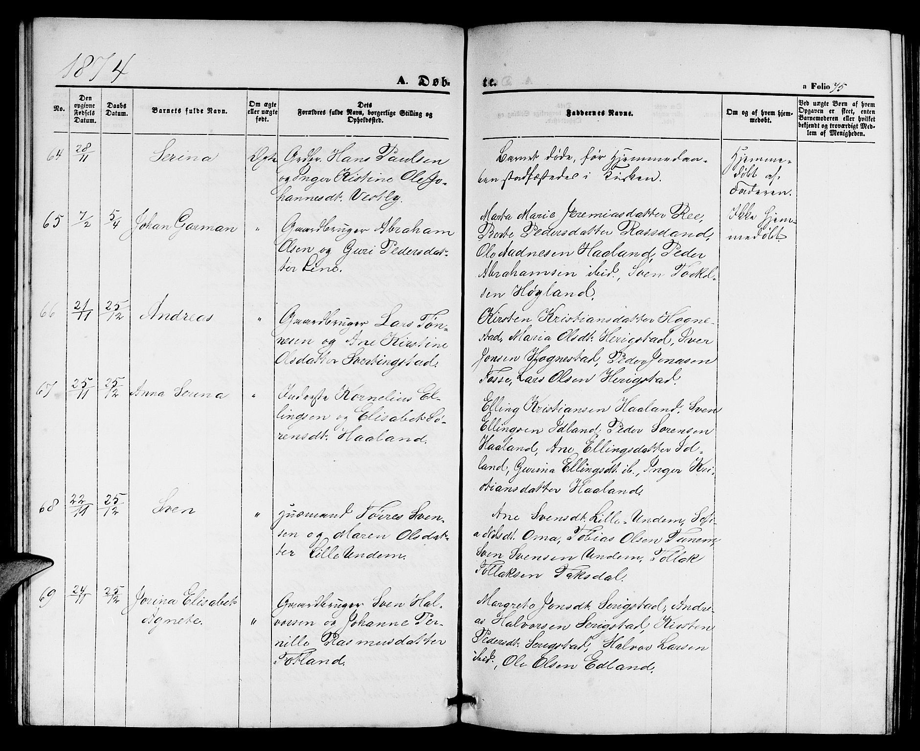 Lye sokneprestkontor, AV/SAST-A-101794/001/30BB/L0004: Parish register (copy) no. B 4, 1868-1878, p. 75