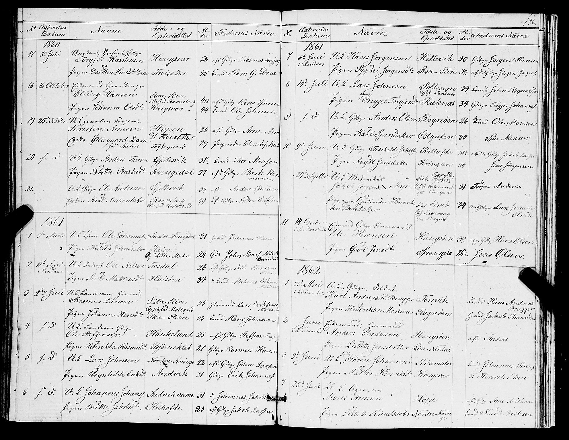 Masfjorden Sokneprestembete, SAB/A-77001: Parish register (copy) no. A 1, 1851-1875, p. 136