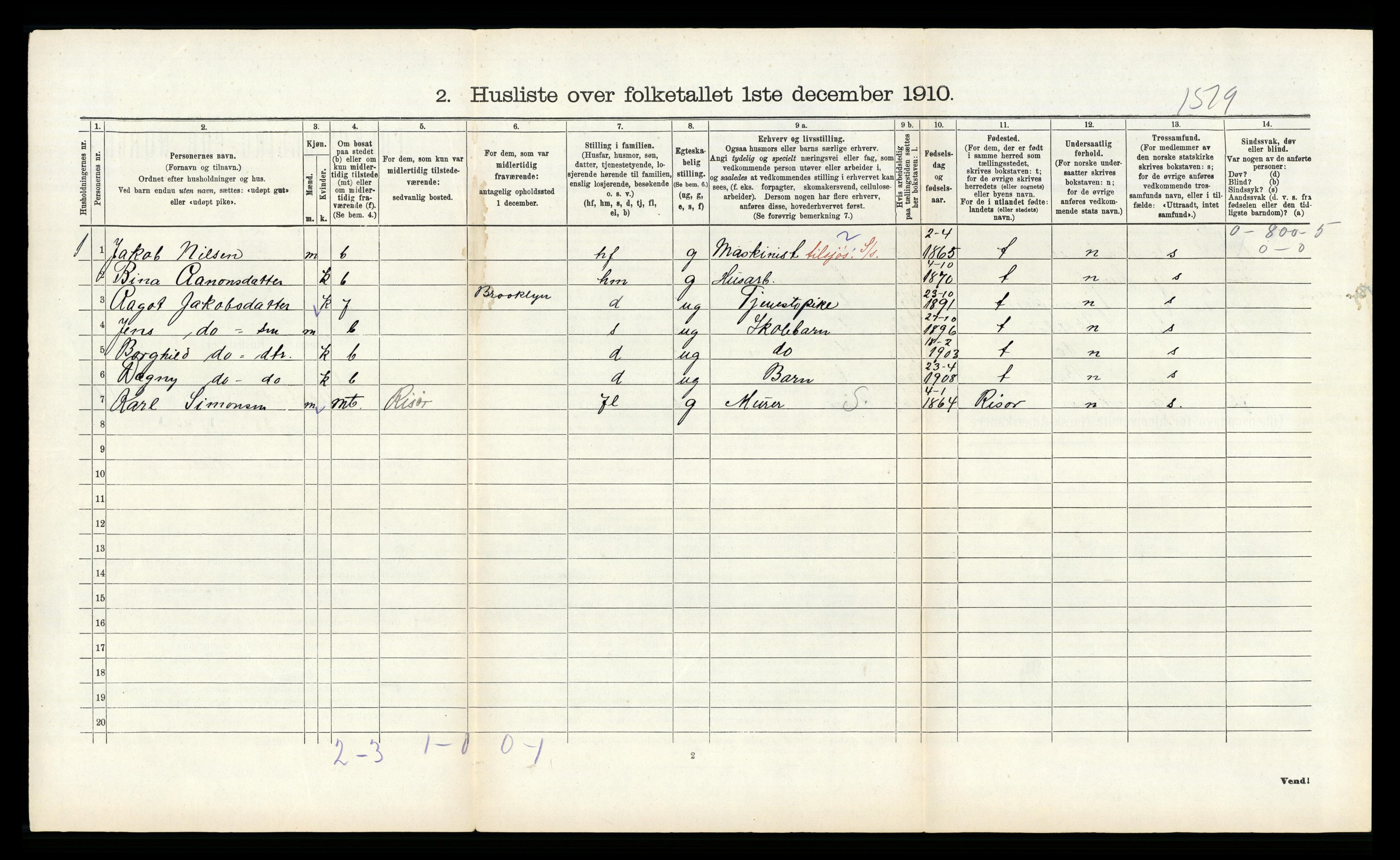 RA, 1910 census for Øyestad, 1910, p. 573