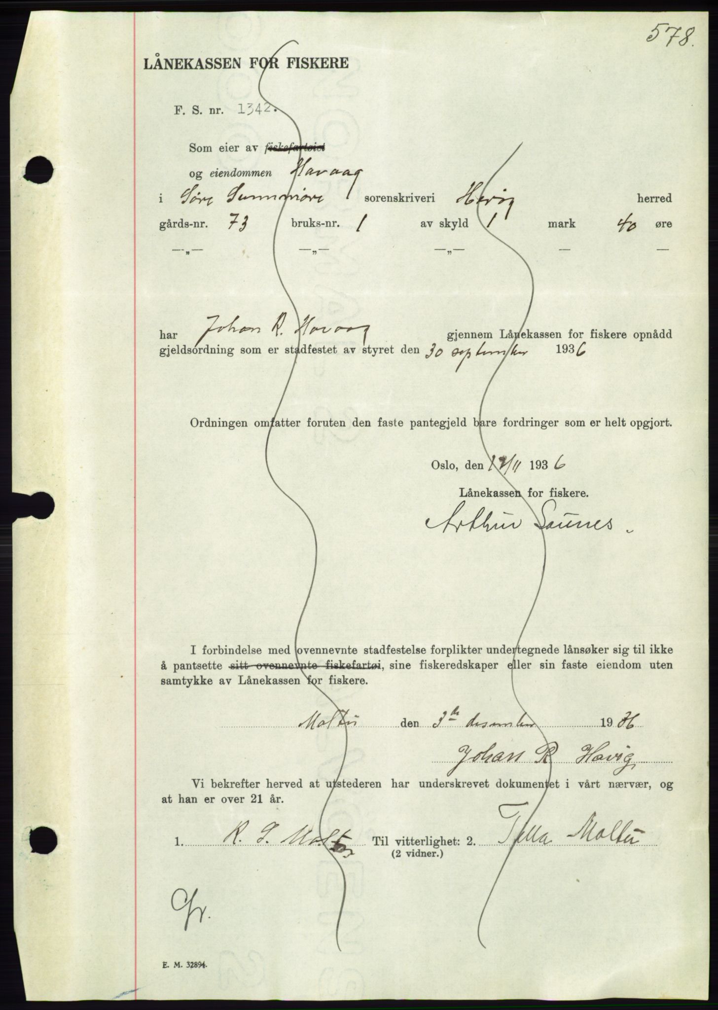 Søre Sunnmøre sorenskriveri, AV/SAT-A-4122/1/2/2C/L0062: Mortgage book no. 56, 1936-1937, Diary no: : 546/1937