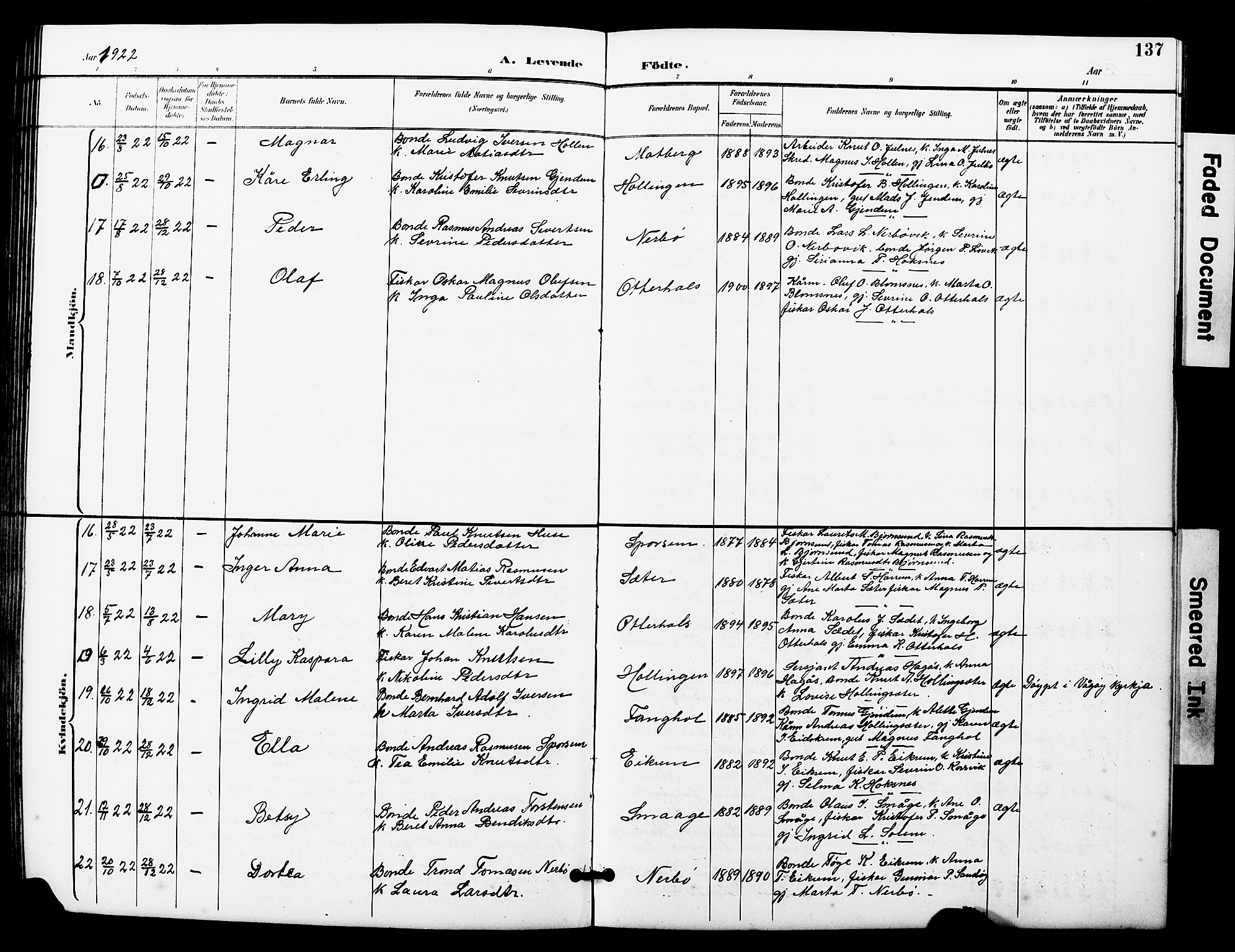 Ministerialprotokoller, klokkerbøker og fødselsregistre - Møre og Romsdal, AV/SAT-A-1454/560/L0725: Parish register (copy) no. 560C02, 1895-1930, p. 137