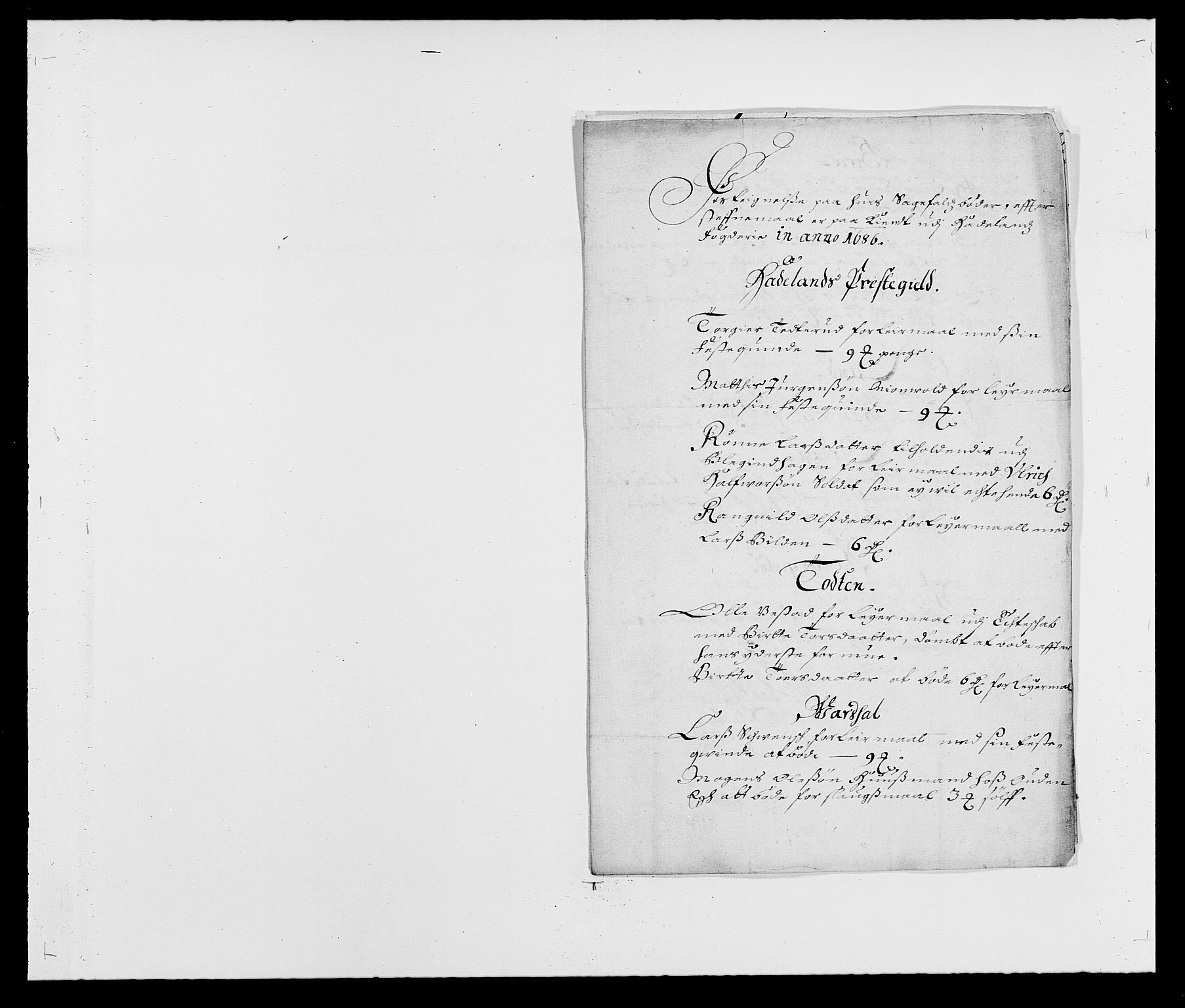 Rentekammeret inntil 1814, Reviderte regnskaper, Fogderegnskap, RA/EA-4092/R18/L1285: Fogderegnskap Hadeland, Toten og Valdres, 1686, p. 141