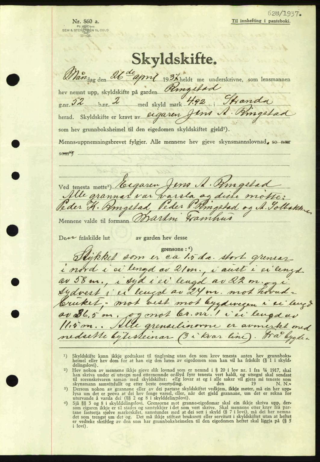 Nordre Sunnmøre sorenskriveri, AV/SAT-A-0006/1/2/2C/2Ca: Mortgage book no. A2, 1936-1937, Diary no: : 628/1937