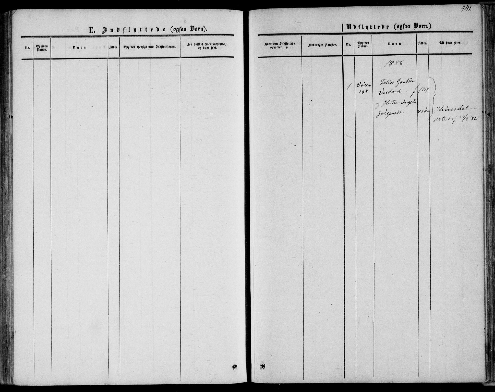 Bakke sokneprestkontor, SAK/1111-0002/F/Fa/Fab/L0002: Parish register (official) no. A 2, 1855-1884, p. 441