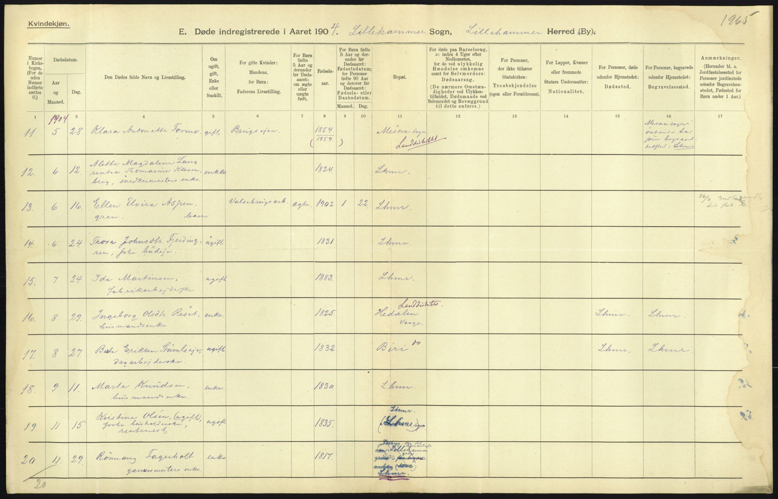 Statistisk sentralbyrå, Sosiodemografiske emner, Befolkning, AV/RA-S-2228/D/Df/Dfa/Dfab/L0006: Kristians amt: Fødte, gifte, døde, 1904, p. 893