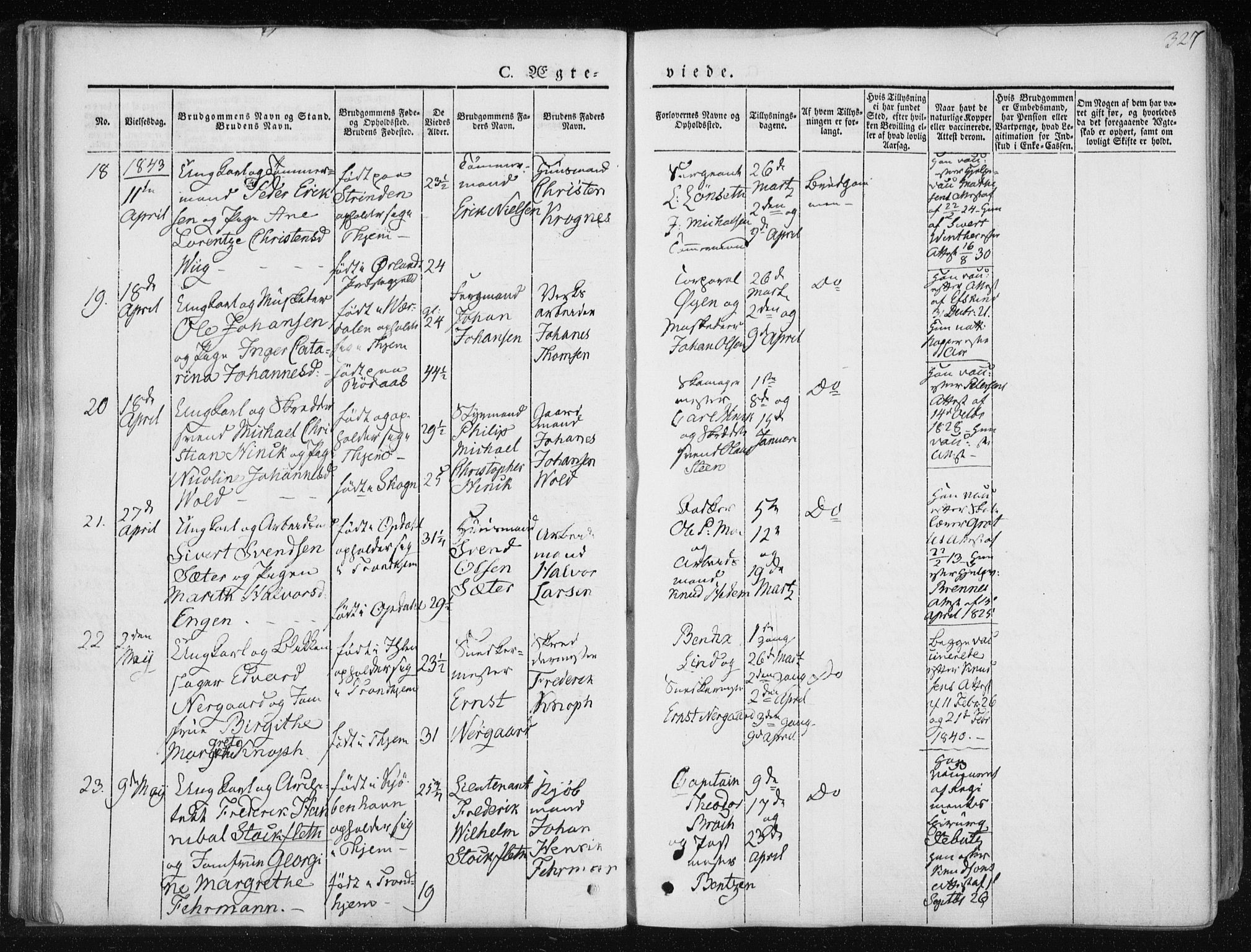 Ministerialprotokoller, klokkerbøker og fødselsregistre - Sør-Trøndelag, SAT/A-1456/601/L0049: Parish register (official) no. 601A17, 1839-1847, p. 327