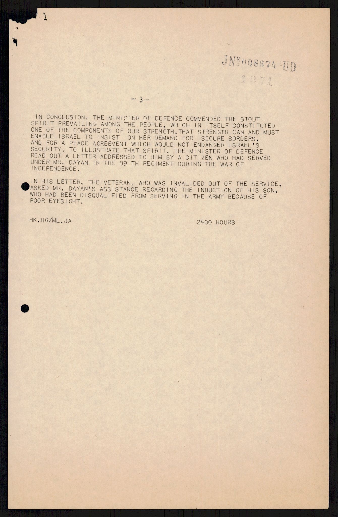 Utenriksdepartementet, hovedarkiv, AV/RA-S-6794/D/Db/Dba/L0776/0003: Verdenspolitikk. Fremmede staters politikk (G.L.) / Israel: Politikk (2 mapper), 1970-1972, p. 294