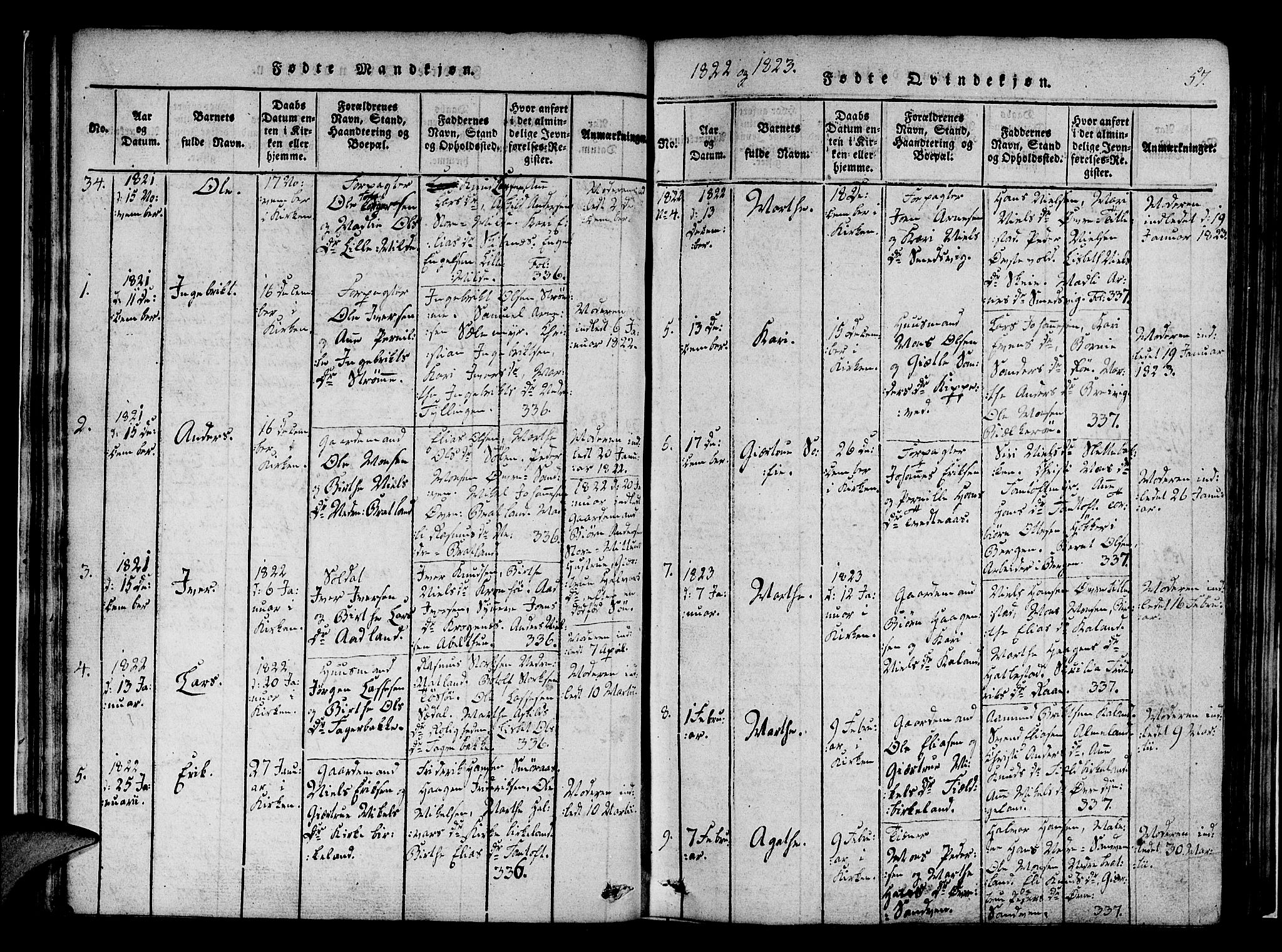 Fana Sokneprestembete, SAB/A-75101/H/Haa/Haaa/L0007: Parish register (official) no. A 7, 1816-1828, p. 57