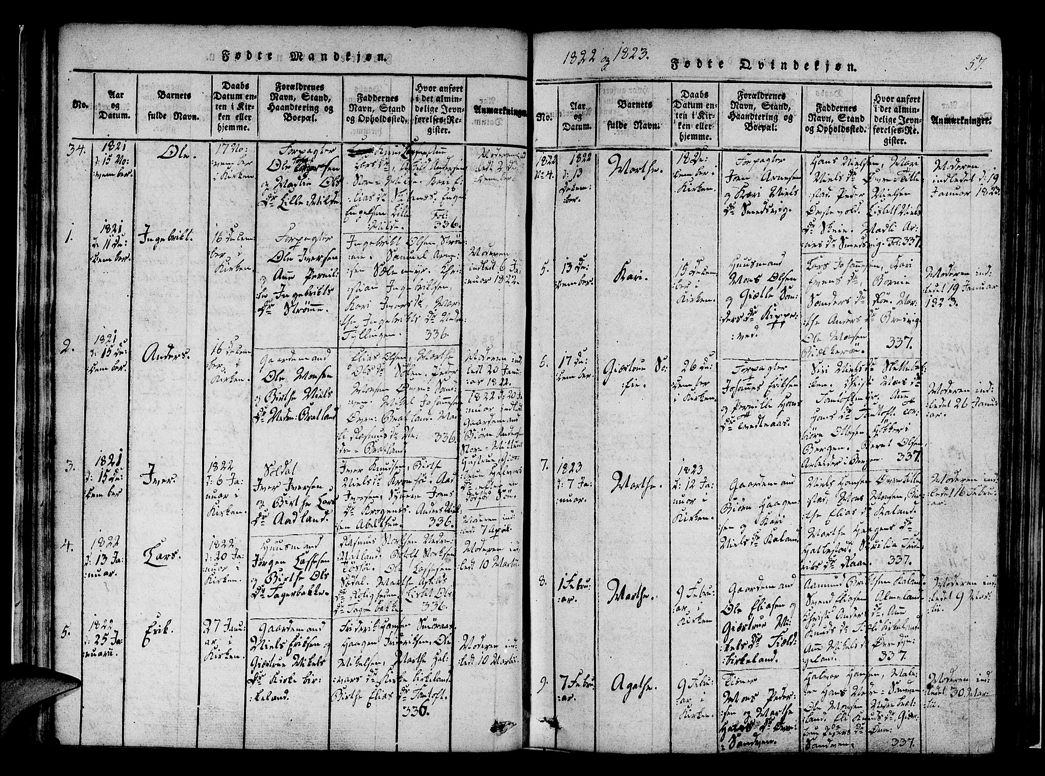 Fana Sokneprestembete, AV/SAB-A-75101/H/Haa/Haaa/L0007: Parish register (official) no. A 7, 1816-1828, p. 57