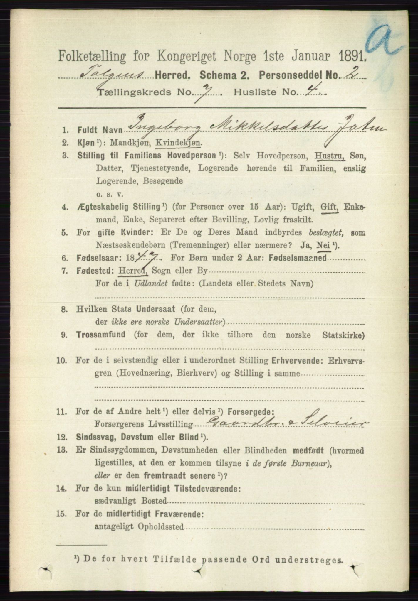 RA, 1891 census for 0436 Tolga, 1891, p. 2046