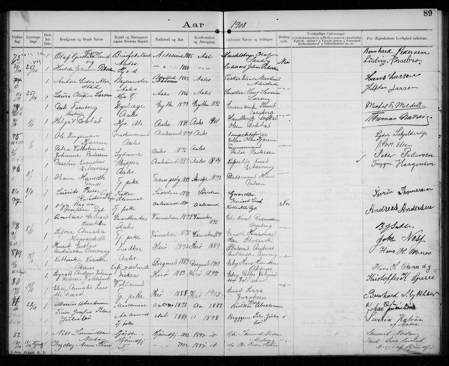 Ministerialprotokoller, klokkerbøker og fødselsregistre - Møre og Romsdal, AV/SAT-A-1454/529/L0458: Banns register no. 529A08, 1901-1918, p. 89