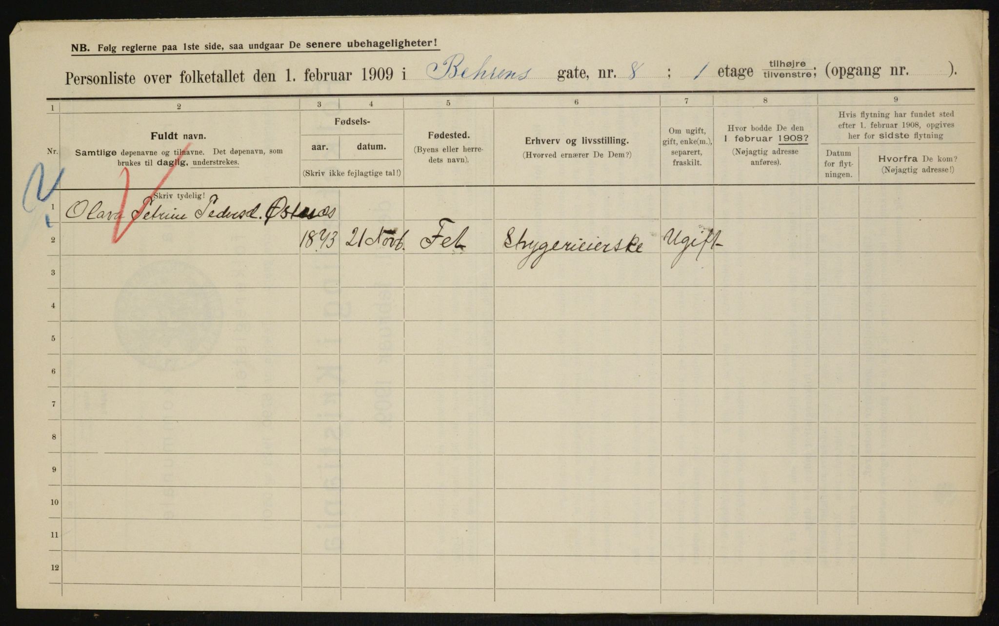 OBA, Municipal Census 1909 for Kristiania, 1909, p. 3215