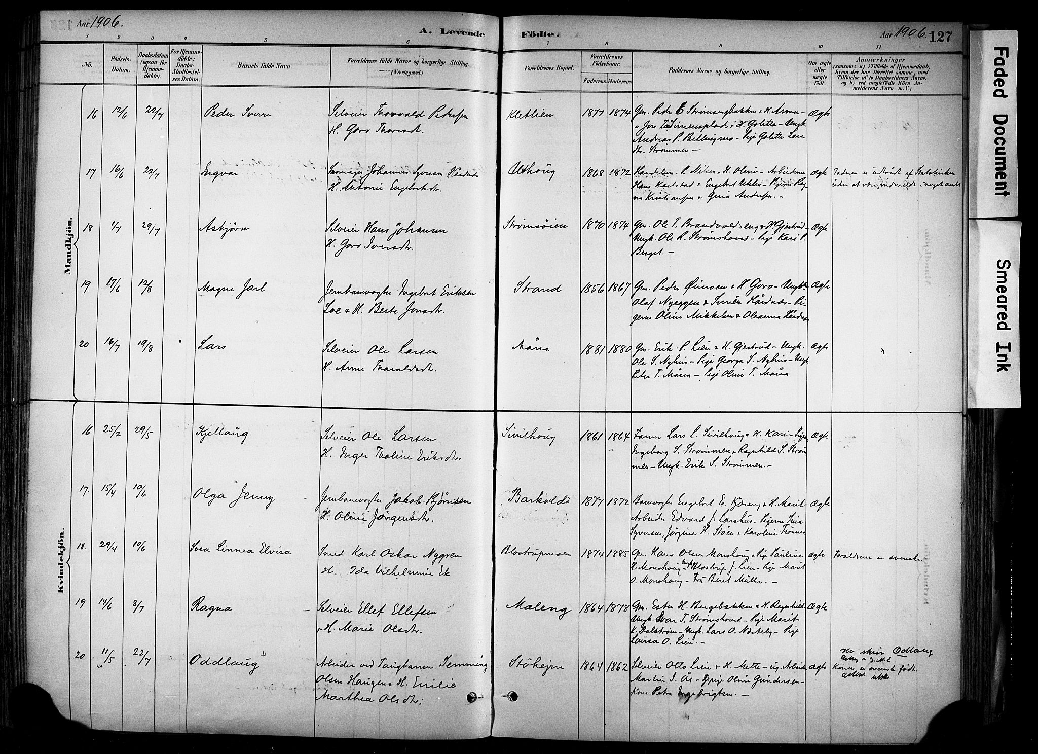 Alvdal prestekontor, AV/SAH-PREST-060/H/Ha/Haa/L0002: Parish register (official) no. 2, 1883-1906, p. 127