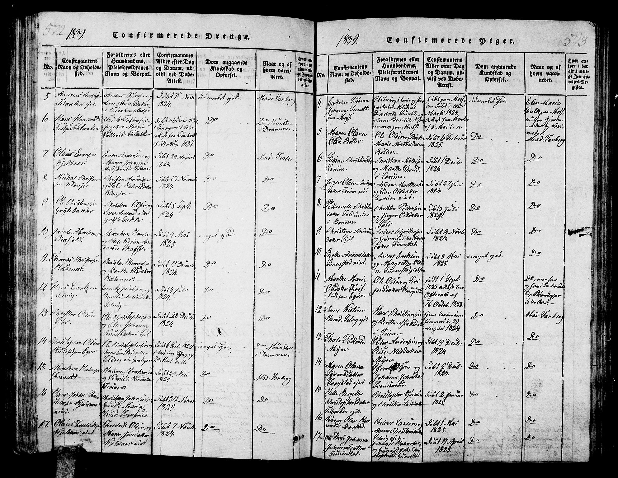 Sande Kirkebøker, AV/SAKO-A-53/G/Ga/L0001: Parish register (copy) no. 1, 1814-1847, p. 572-573