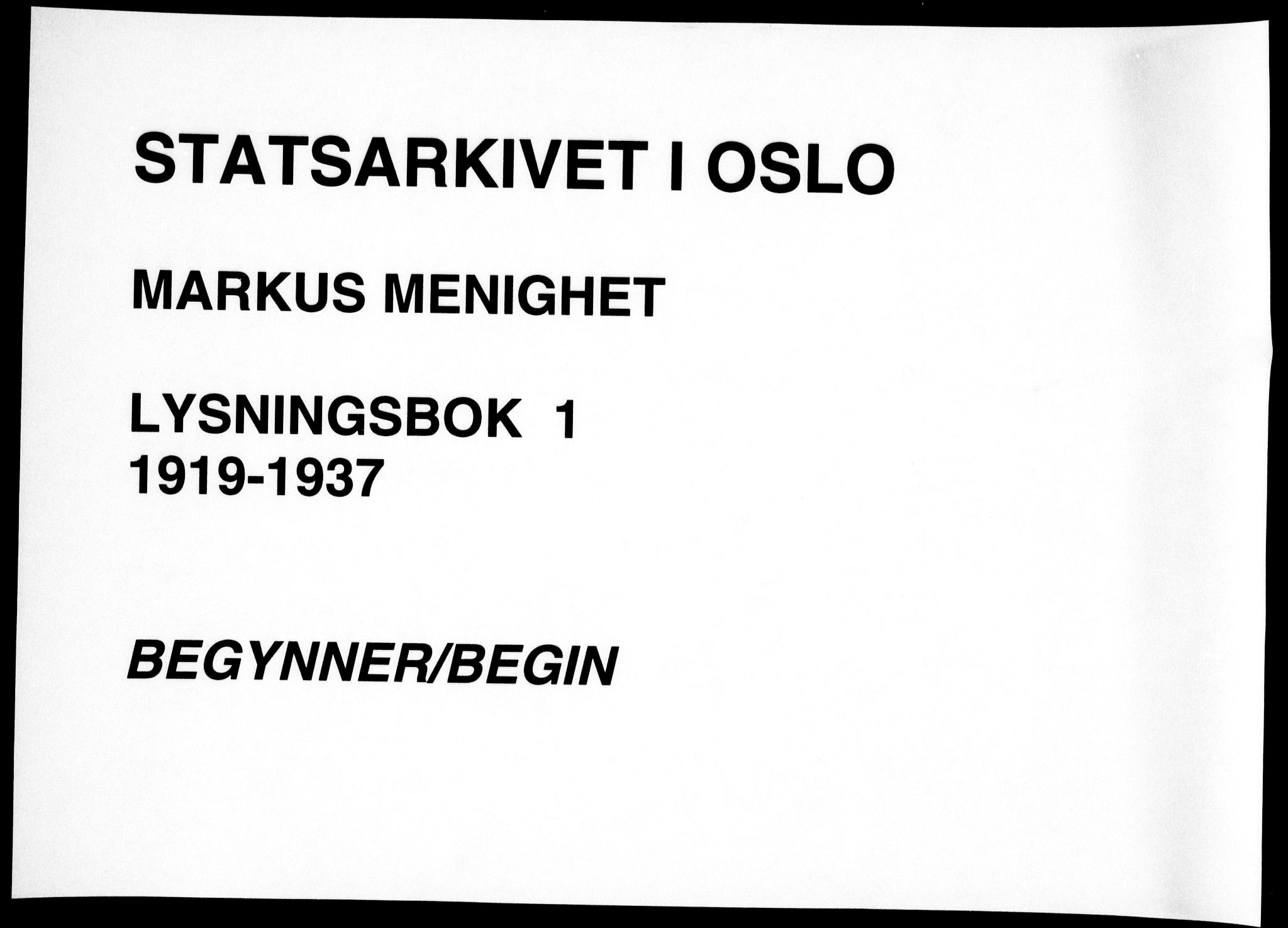 Markus prestekontor Kirkebøker, AV/SAO-A-10830/H/L0001: Banns register no. 1, 1919-1937