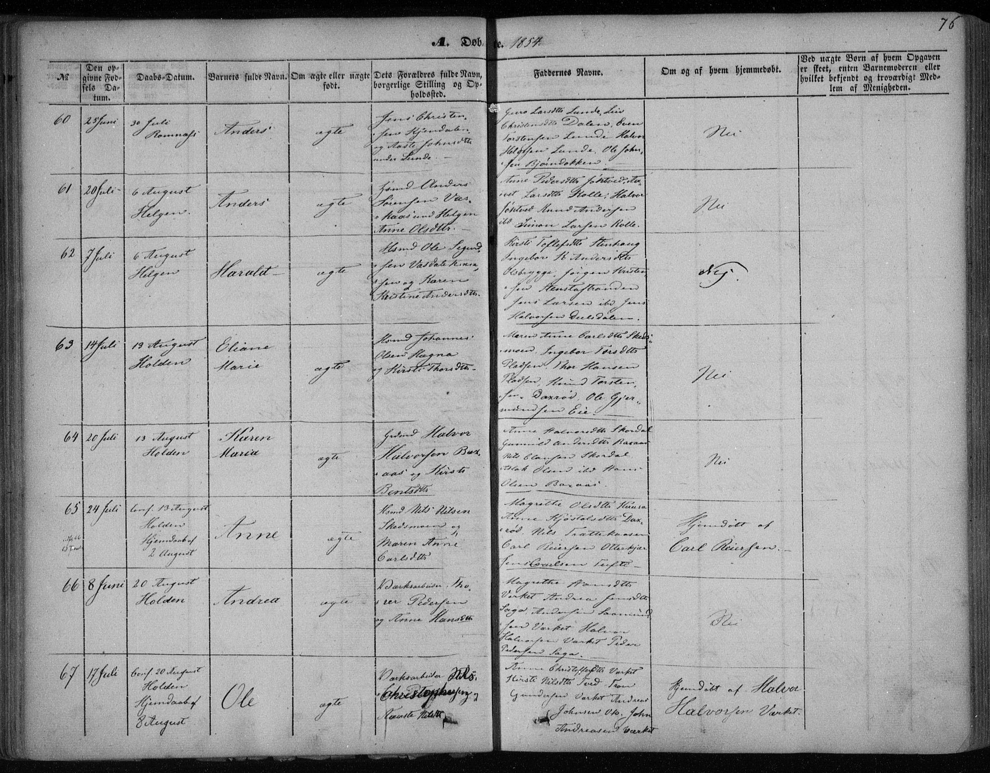 Holla kirkebøker, AV/SAKO-A-272/F/Fa/L0005: Parish register (official) no. 5, 1849-1860, p. 76