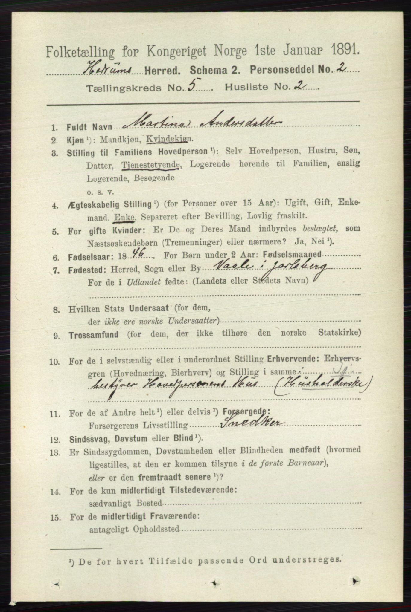 RA, 1891 census for 0727 Hedrum, 1891, p. 1974