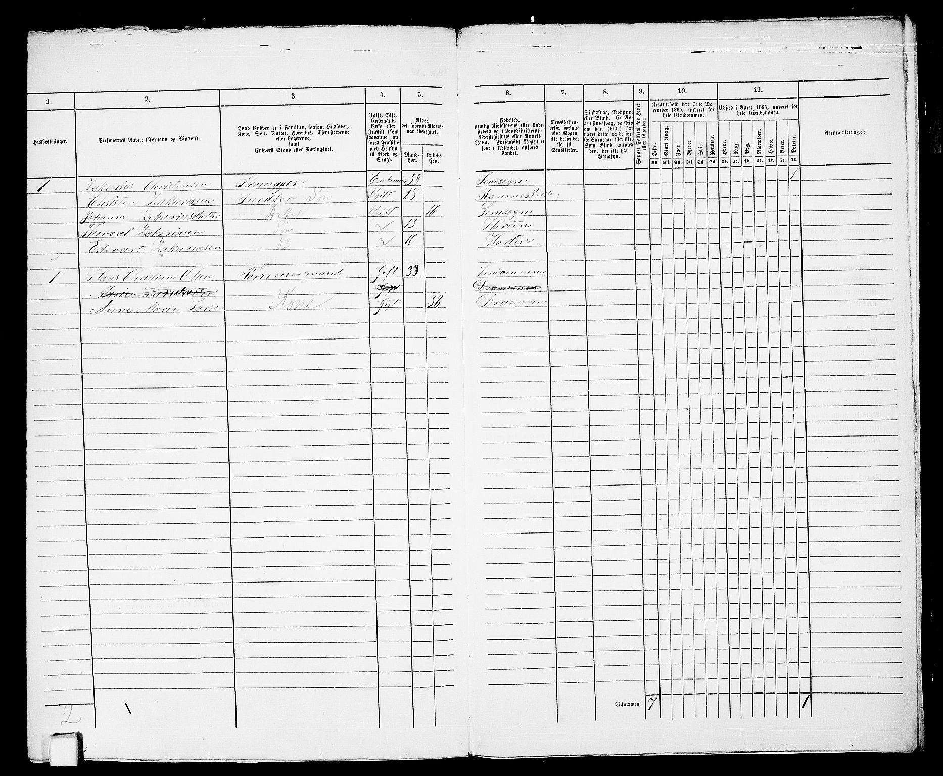 RA, 1865 census for Horten, 1865, p. 834