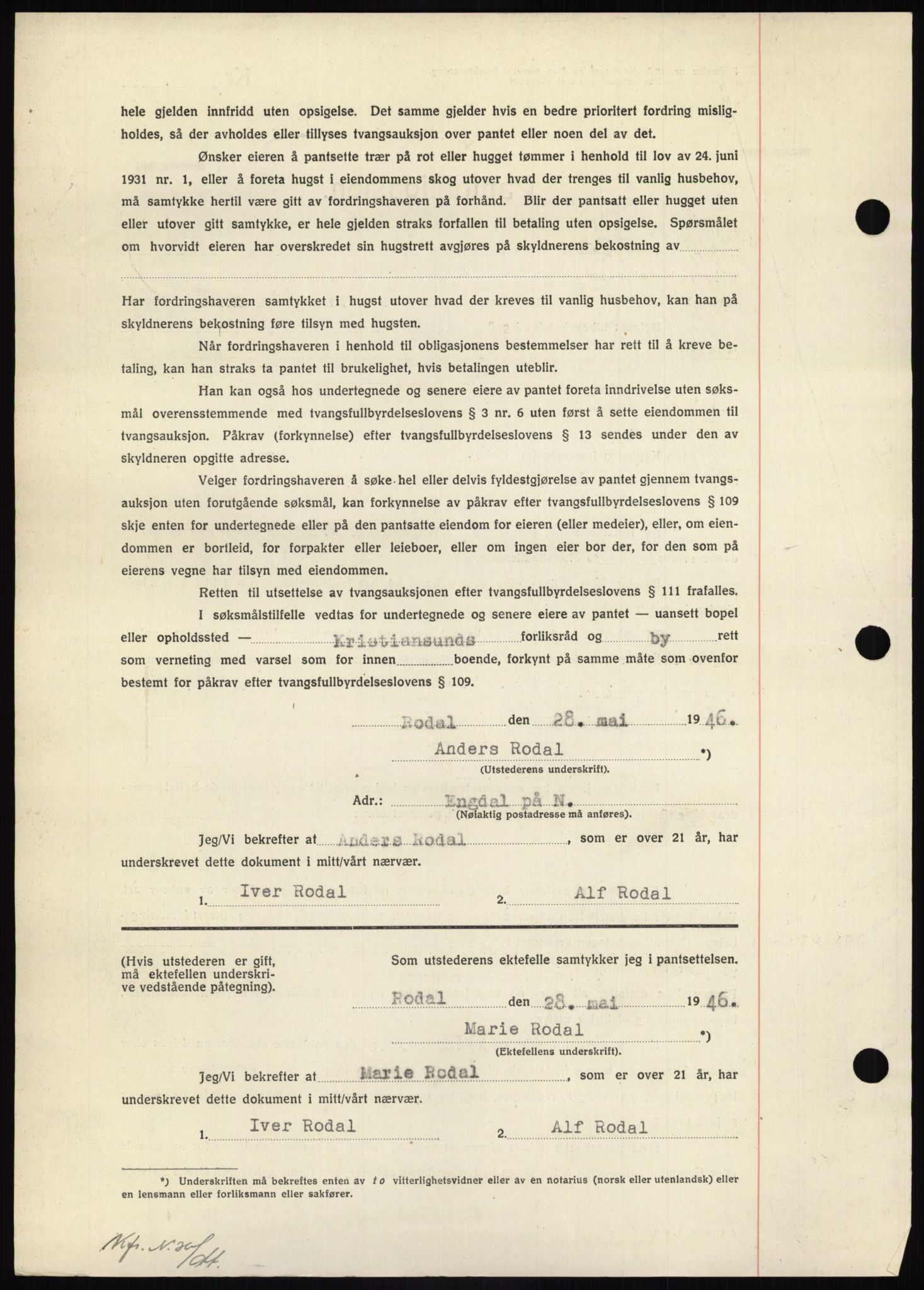 Nordmøre sorenskriveri, AV/SAT-A-4132/1/2/2Ca: Mortgage book no. B94, 1946-1946, Diary no: : 1144/1946