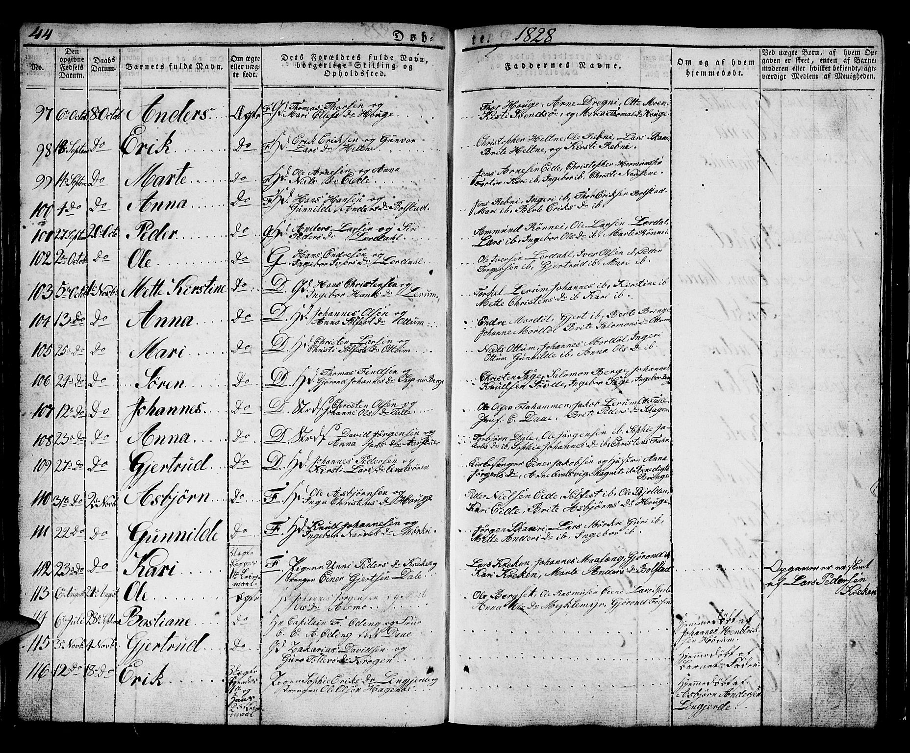 Luster sokneprestembete, SAB/A-81101/H/Haa/Haaa/L0004: Parish register (official) no. A 4, 1821-1832, p. 44