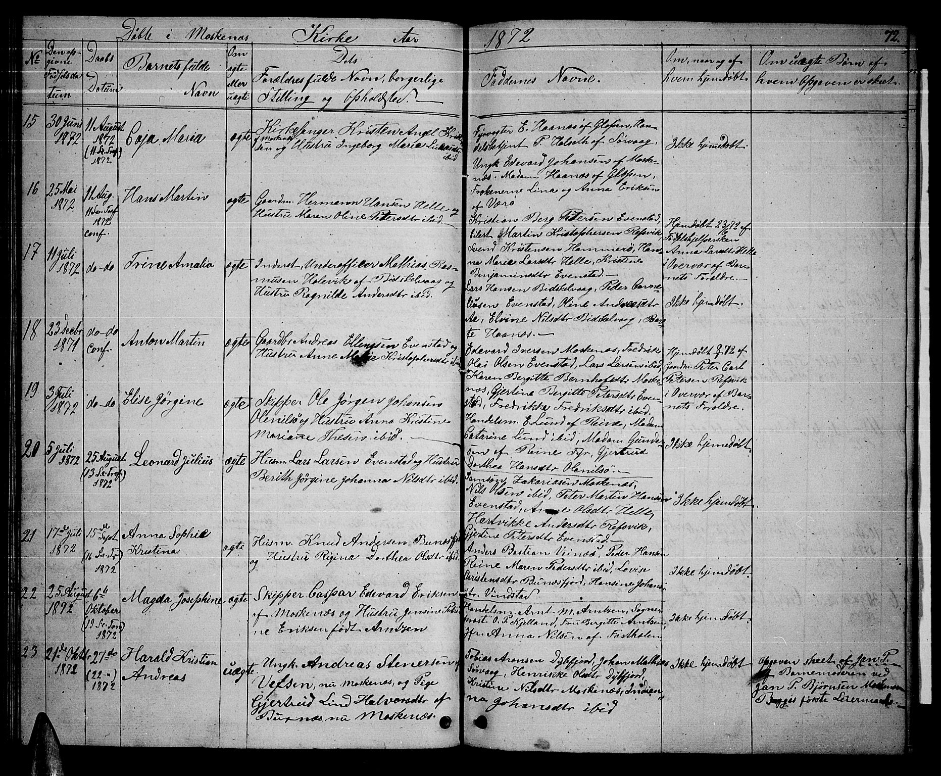 Ministerialprotokoller, klokkerbøker og fødselsregistre - Nordland, AV/SAT-A-1459/886/L1224: Parish register (copy) no. 886C01, 1843-1873, p. 72