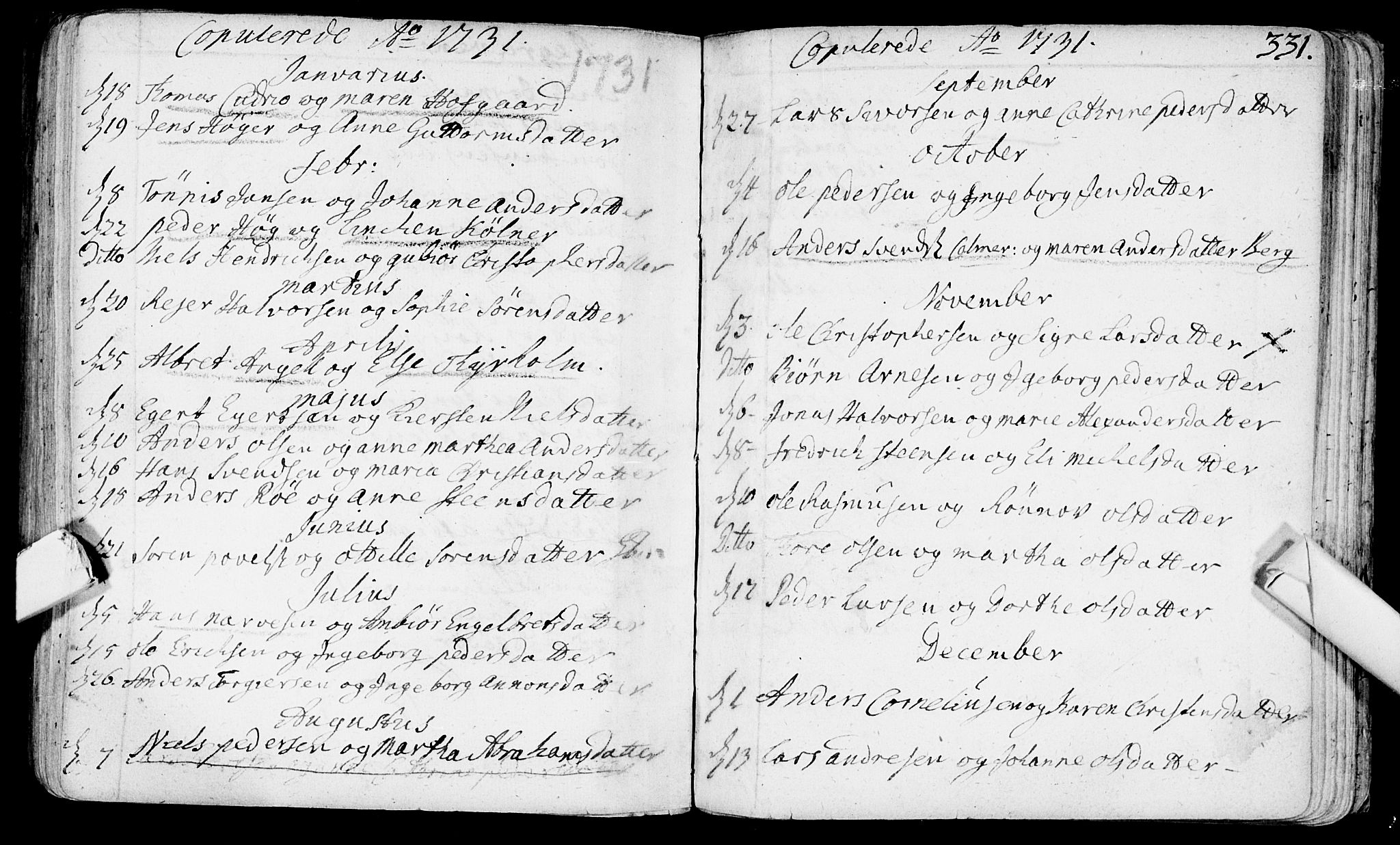 Bragernes kirkebøker, SAKO/A-6/F/Fa/L0003: Parish register (official) no. I 3, 1706-1734, p. 331