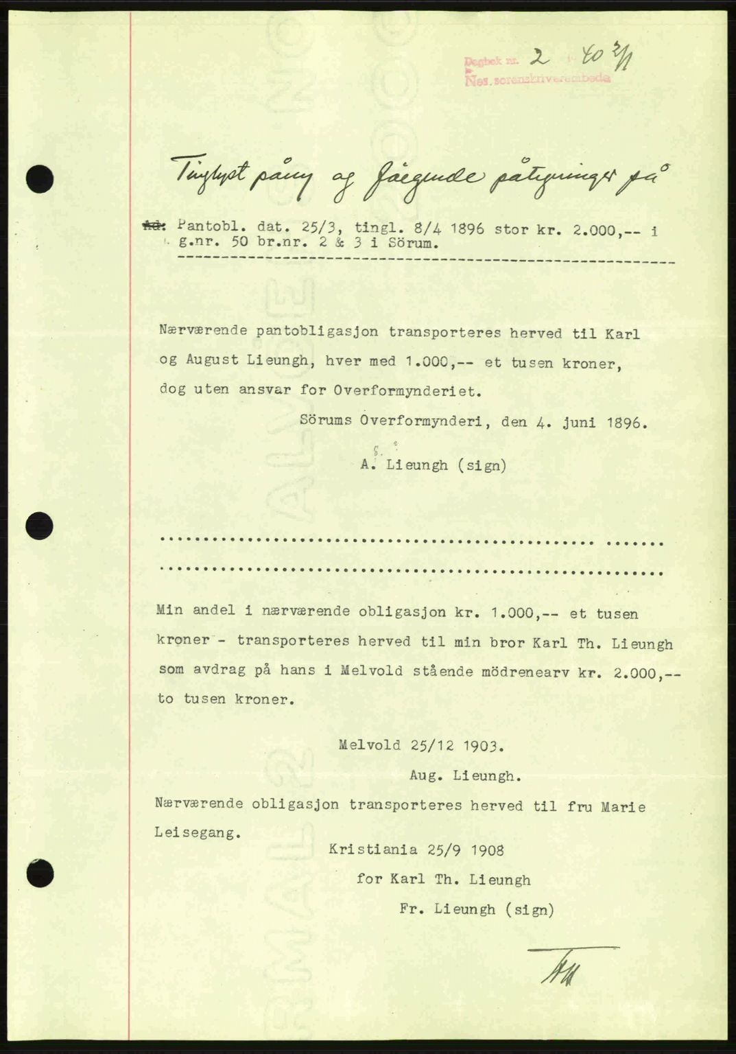 Nes tingrett, SAO/A-10548/G/Gb/Gbb/L0010: Mortgage book no. 54, 1939-1940, Diary no: : 2/1940