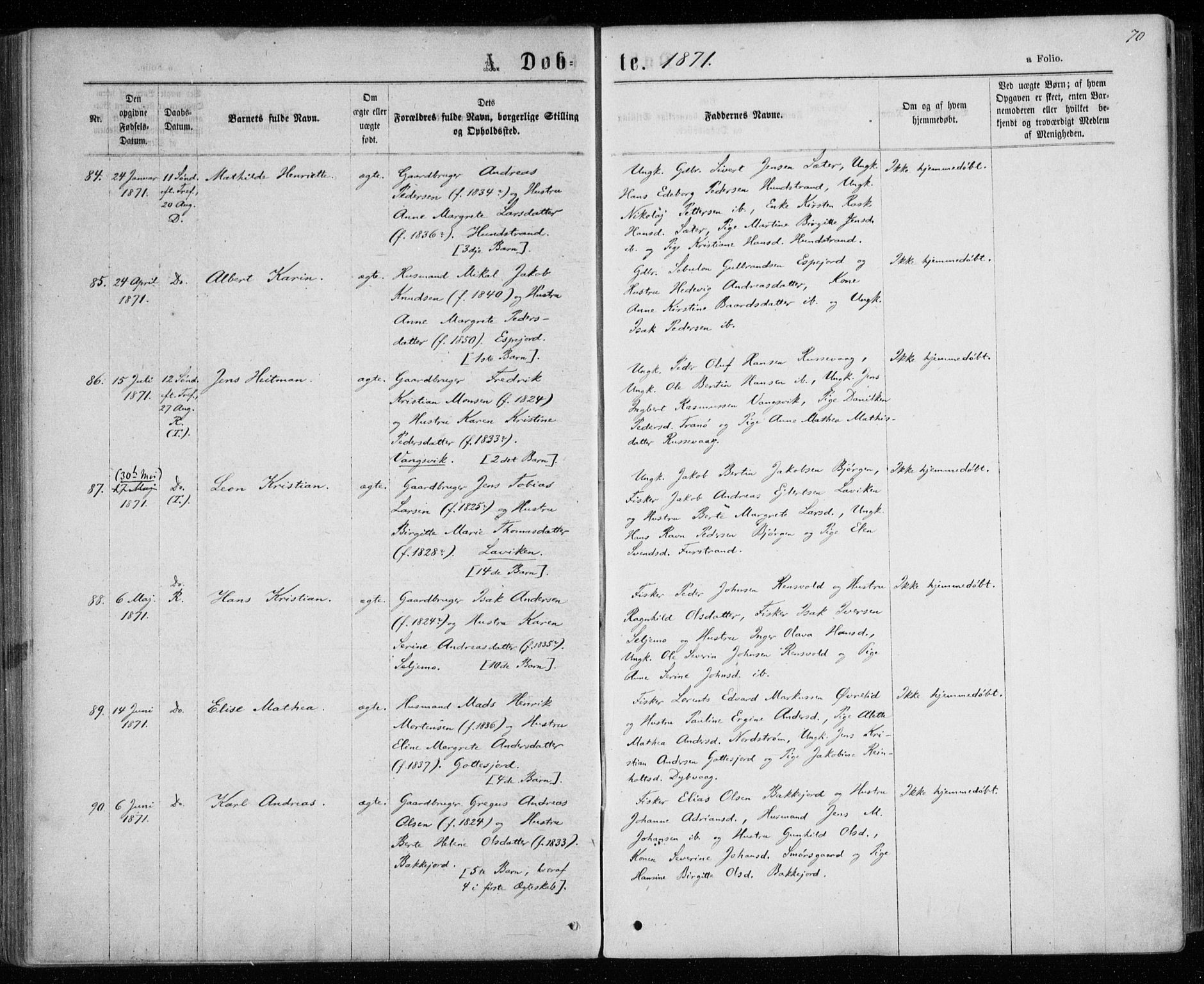 Tranøy sokneprestkontor, AV/SATØ-S-1313/I/Ia/Iaa/L0008kirke: Parish register (official) no. 8, 1867-1877, p. 70