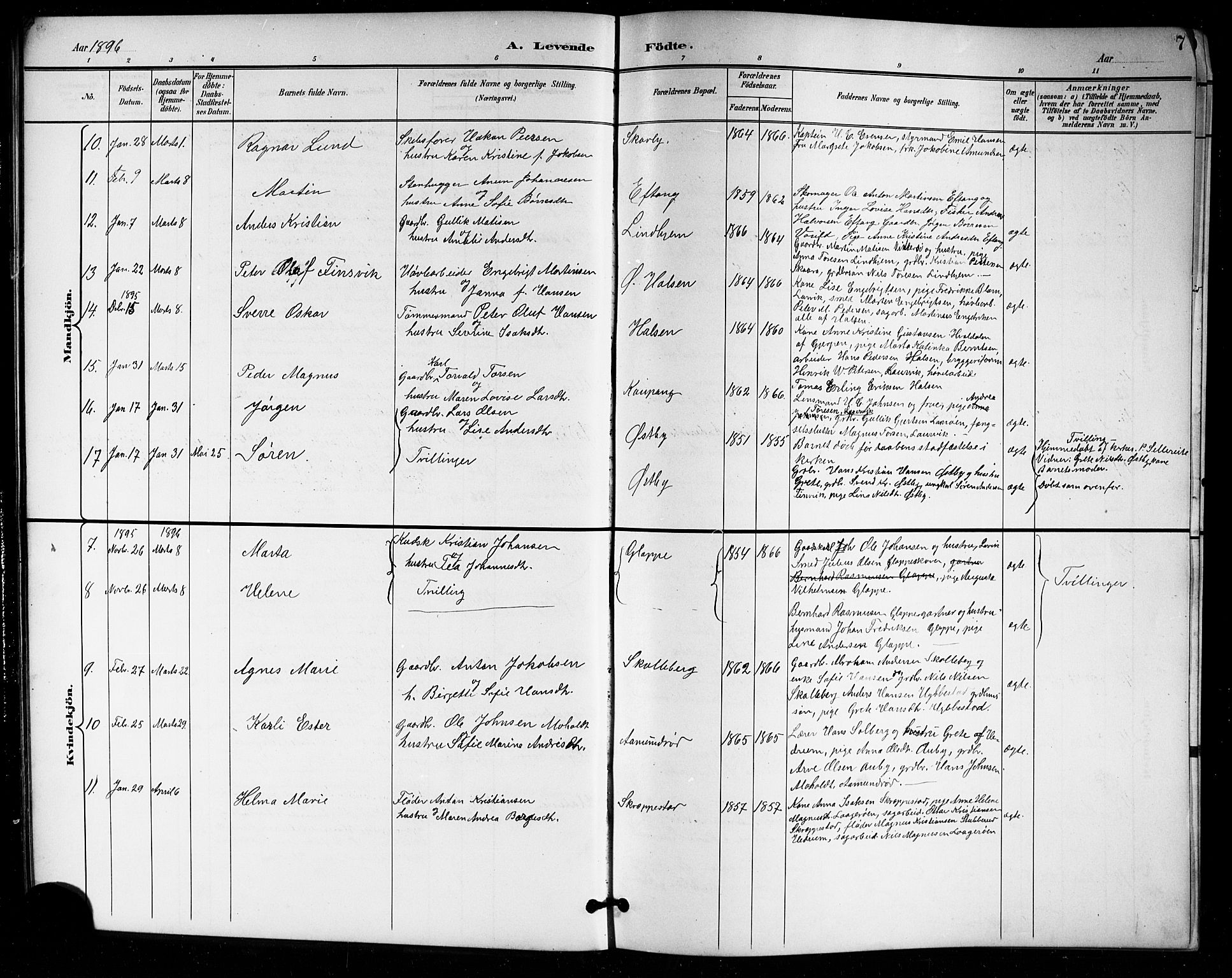 Tjølling kirkebøker, AV/SAKO-A-60/G/Ga/L0002: Parish register (copy) no. 2, 1895-1918, p. 7