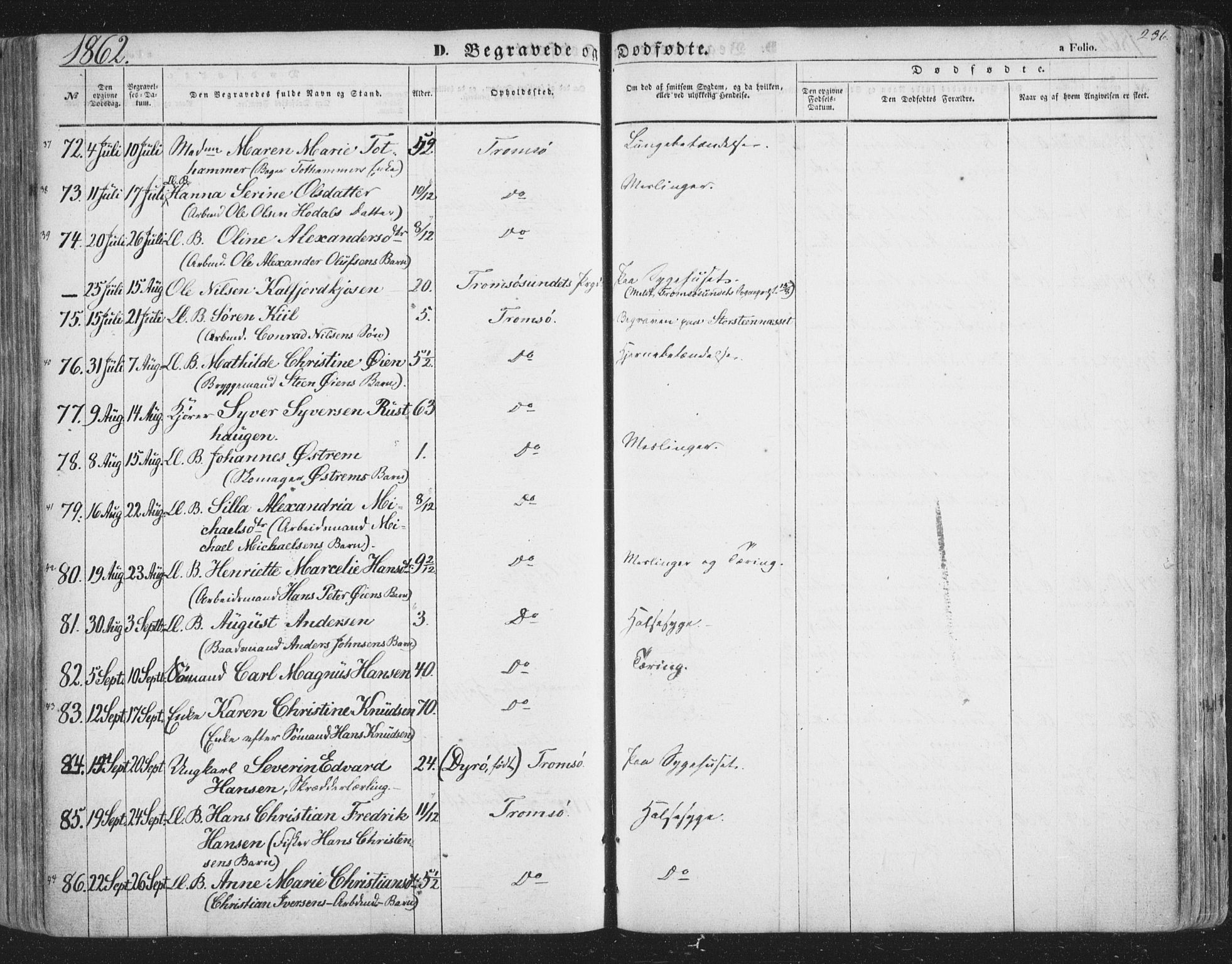 Tromsø sokneprestkontor/stiftsprosti/domprosti, AV/SATØ-S-1343/G/Ga/L0011kirke: Parish register (official) no. 11, 1856-1865, p. 236