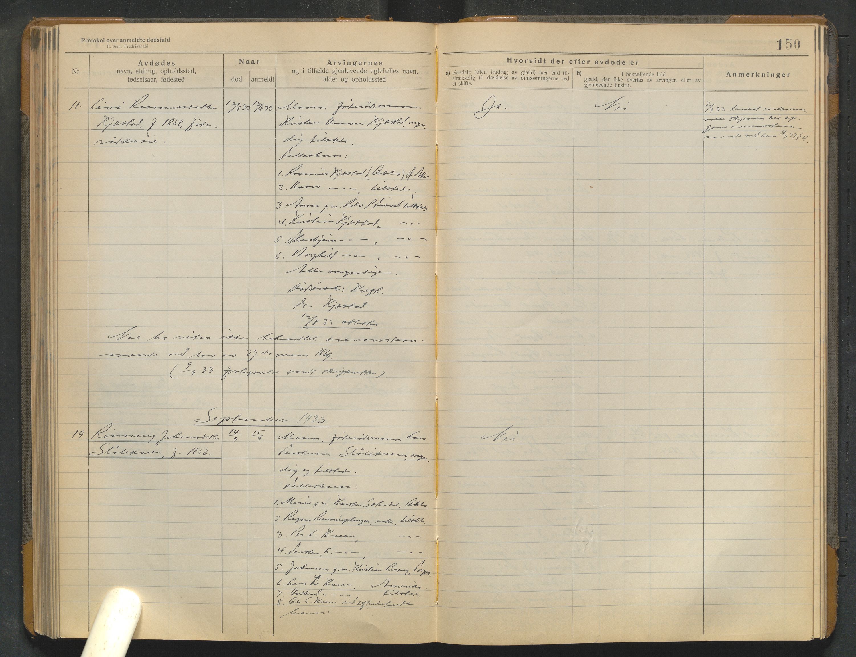 Lom lensmannskontor, AV/SAH-PGL-006/H/Ha/Haa/L0001/0004: Dødsfallsprotokoller / Dødsfallsprotokoll, 1922-1937, p. 150