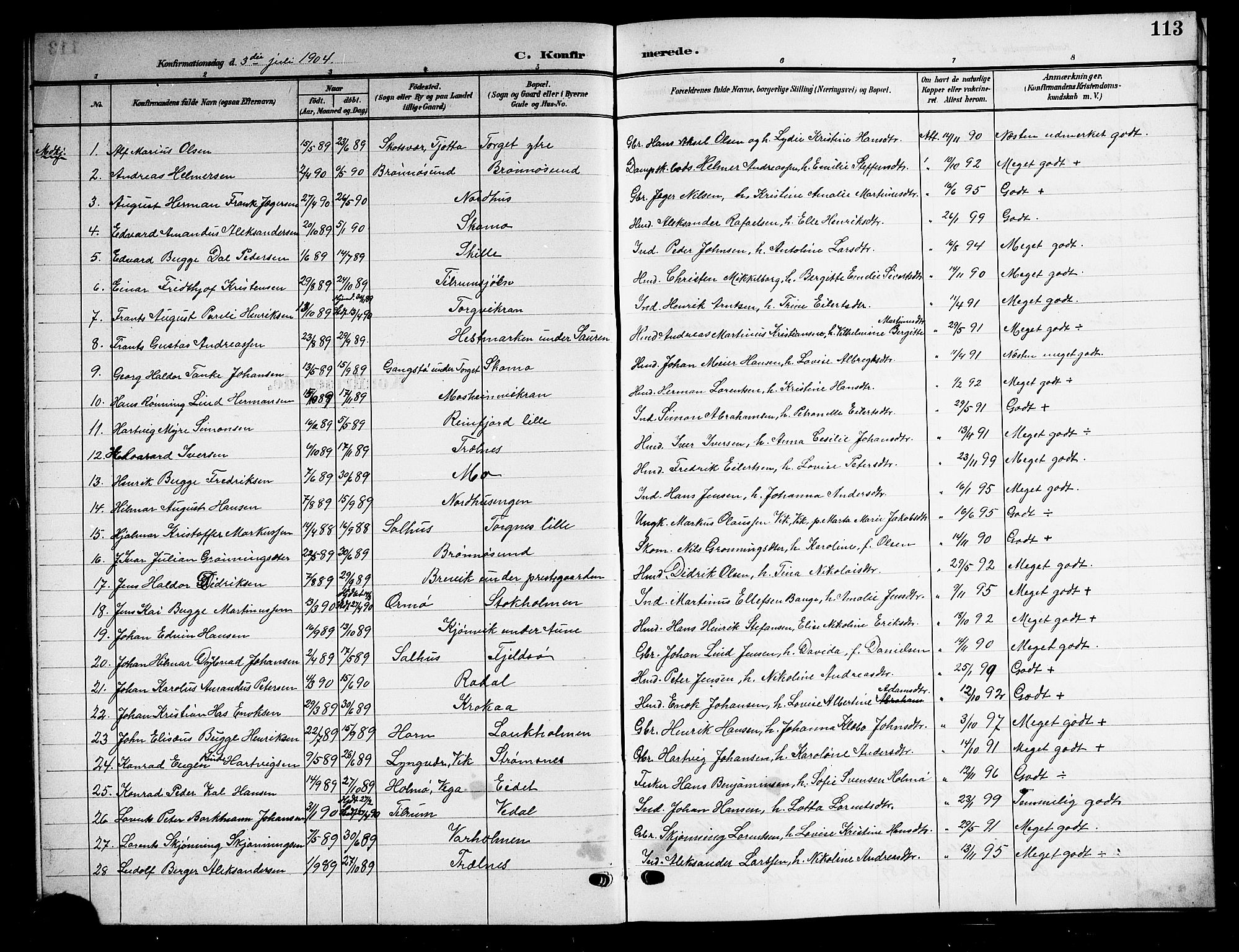 Ministerialprotokoller, klokkerbøker og fødselsregistre - Nordland, SAT/A-1459/813/L0214: Parish register (copy) no. 813C06, 1904-1917, p. 113