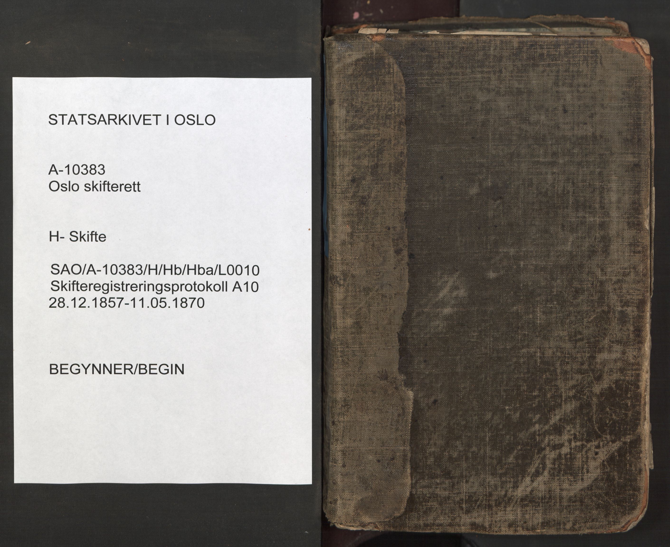 Oslo skifterett, SAO/A-10383/H/Hb/Hba/L0010: Skifteregistreringsprotokoll, 1857-1870