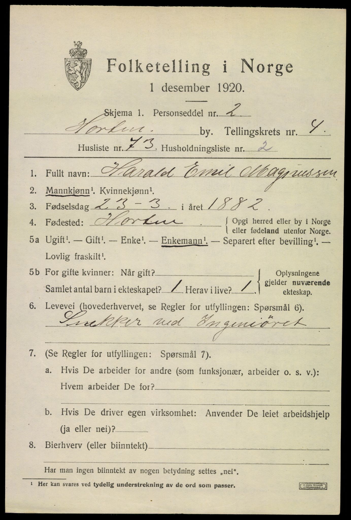 SAKO, 1920 census for Horten, 1920, p. 17525