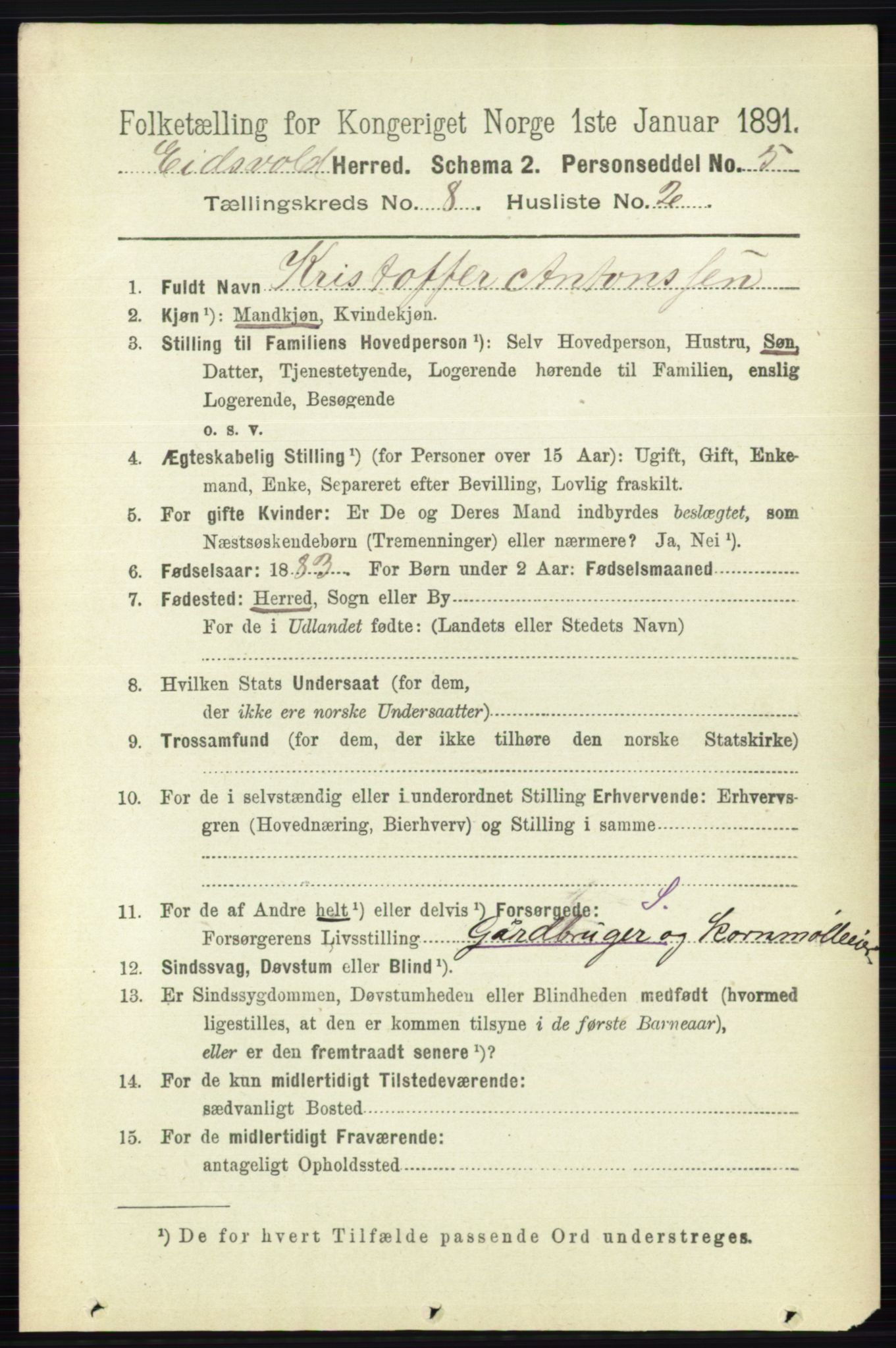 RA, 1891 census for 0237 Eidsvoll, 1891, p. 5281