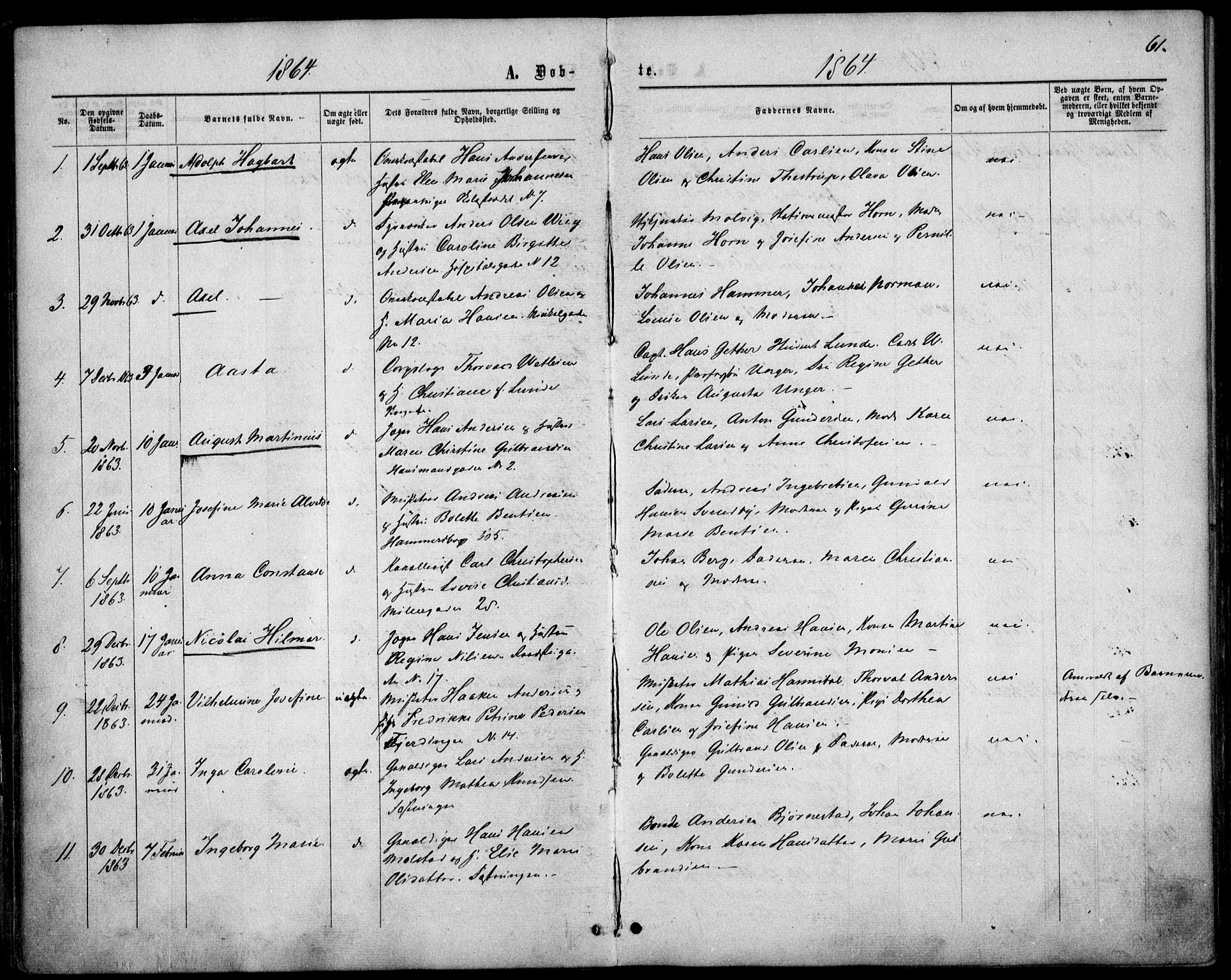 Garnisonsmenigheten Kirkebøker, SAO/A-10846/F/Fa/L0010: Parish register (official) no. 10, 1859-1869, p. 61