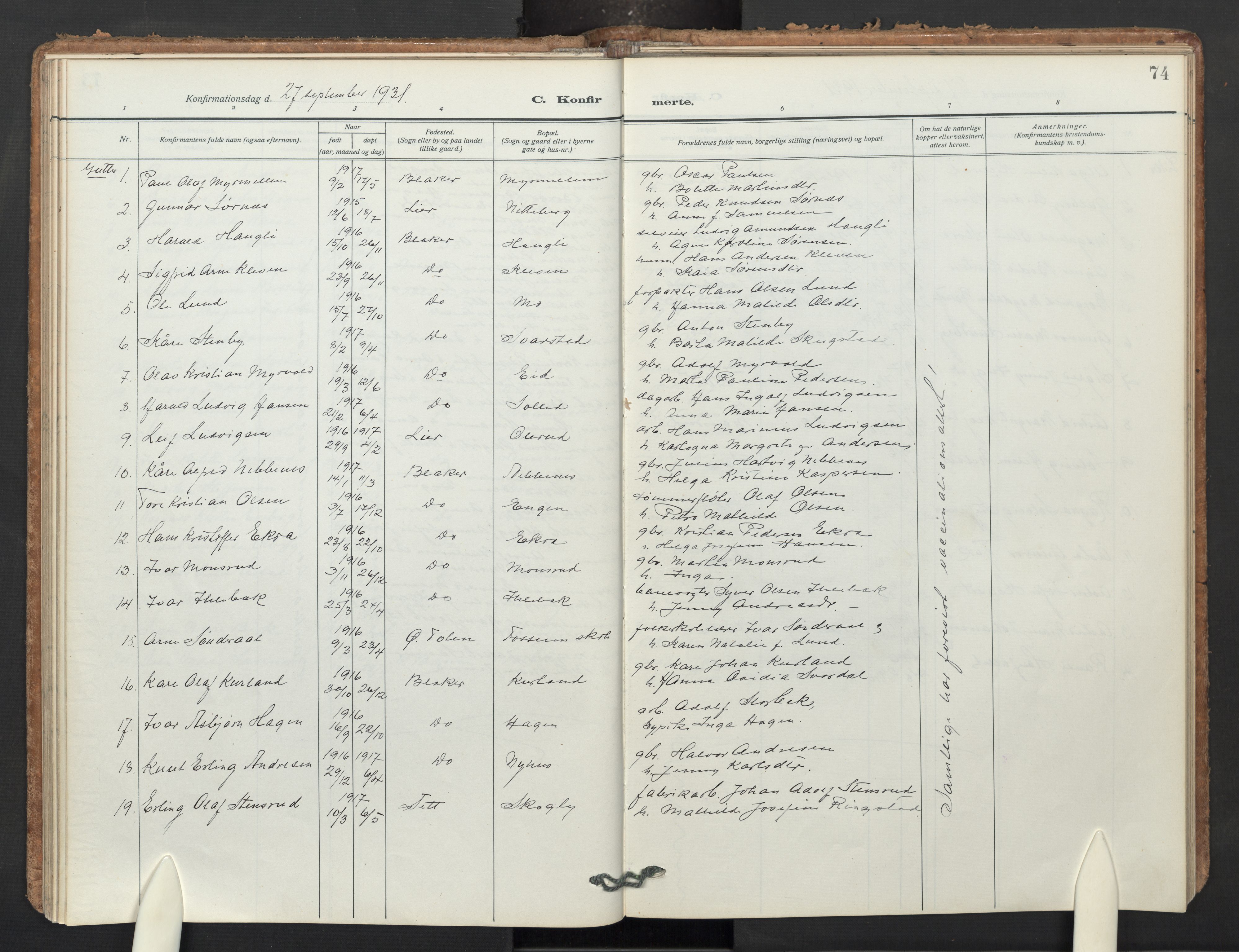 Aurskog prestekontor Kirkebøker, AV/SAO-A-10304a/F/Fb: Parish register (official) no. II 5, 1918-1948, p. 74