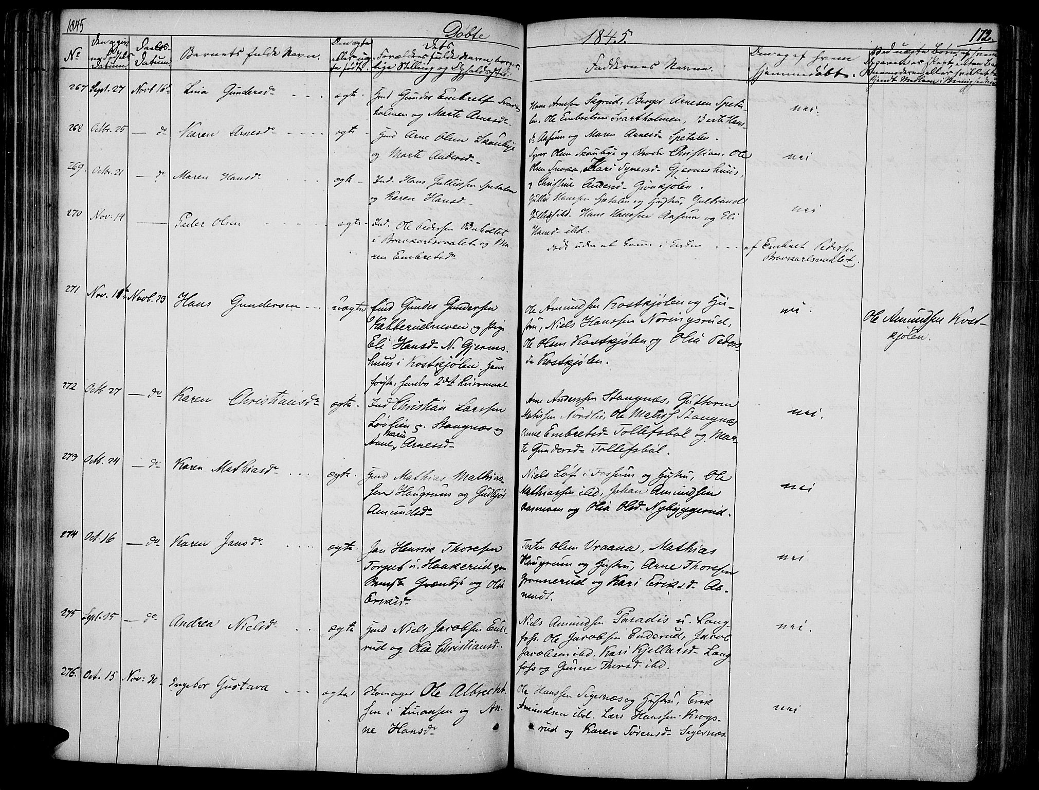 Vinger prestekontor, AV/SAH-PREST-024/H/Ha/Haa/L0008: Parish register (official) no. 8, 1839-1847, p. 172