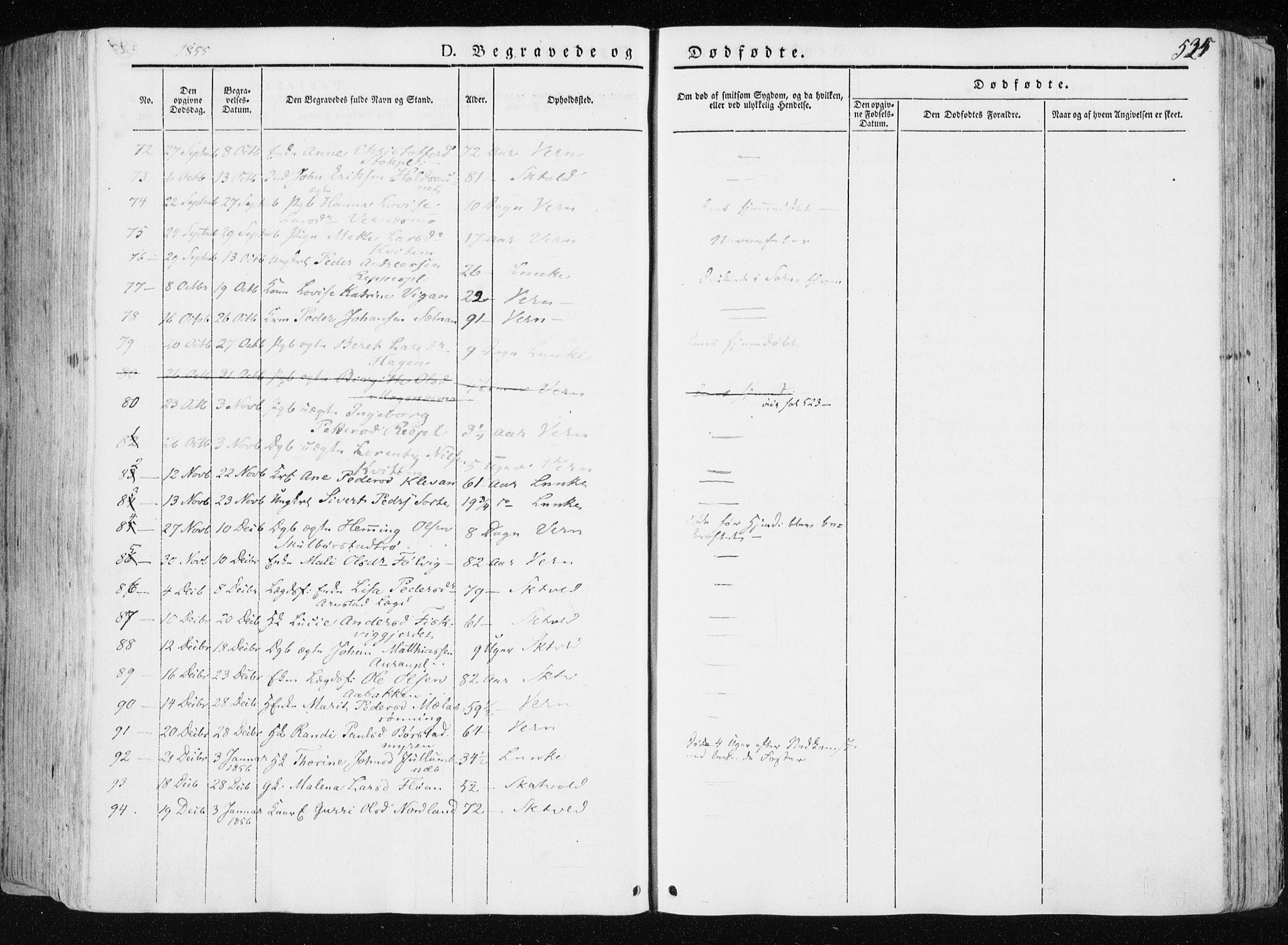 Ministerialprotokoller, klokkerbøker og fødselsregistre - Nord-Trøndelag, AV/SAT-A-1458/709/L0074: Parish register (official) no. 709A14, 1845-1858, p. 525