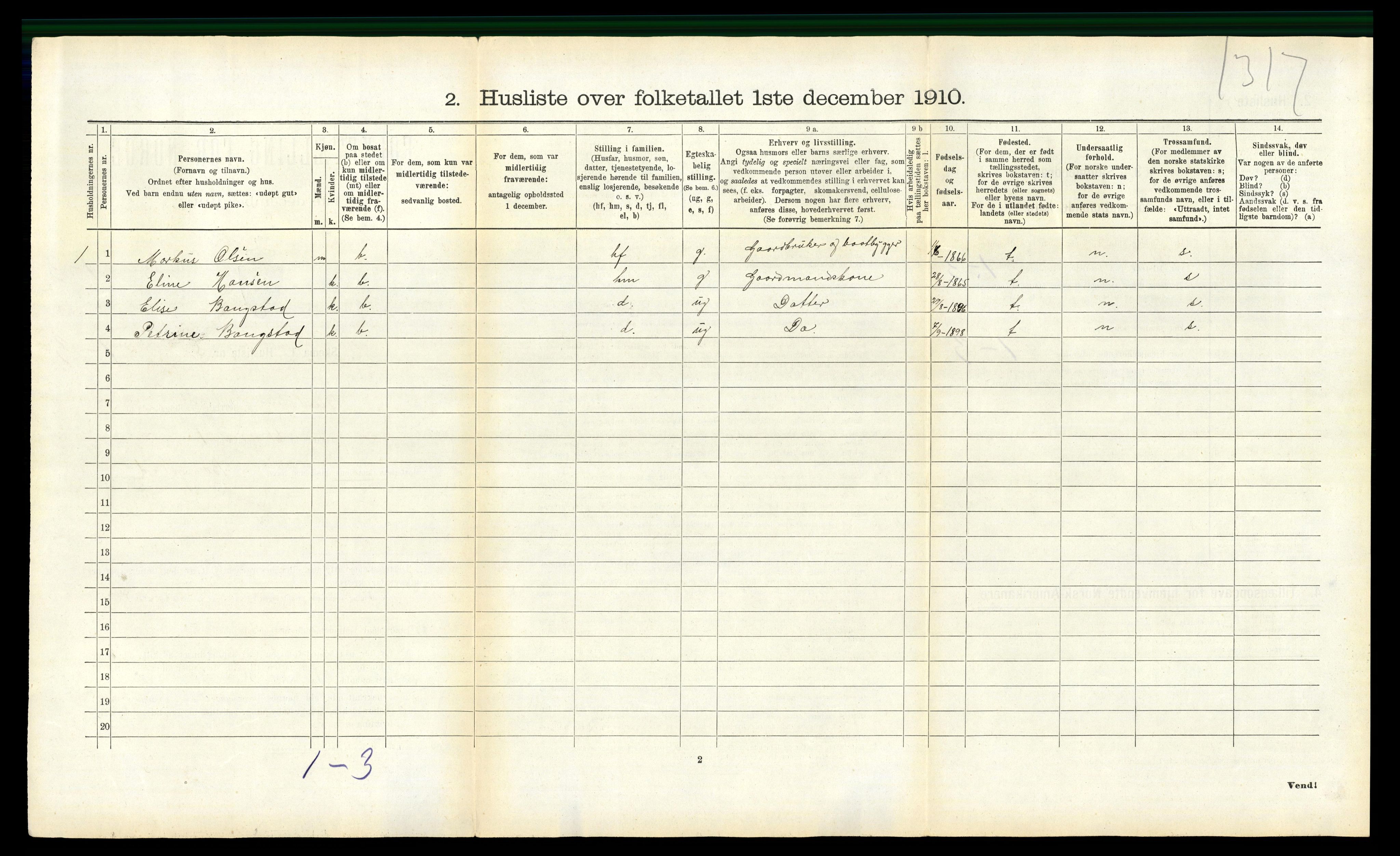 RA, 1910 census for Bindal, 1910, p. 435