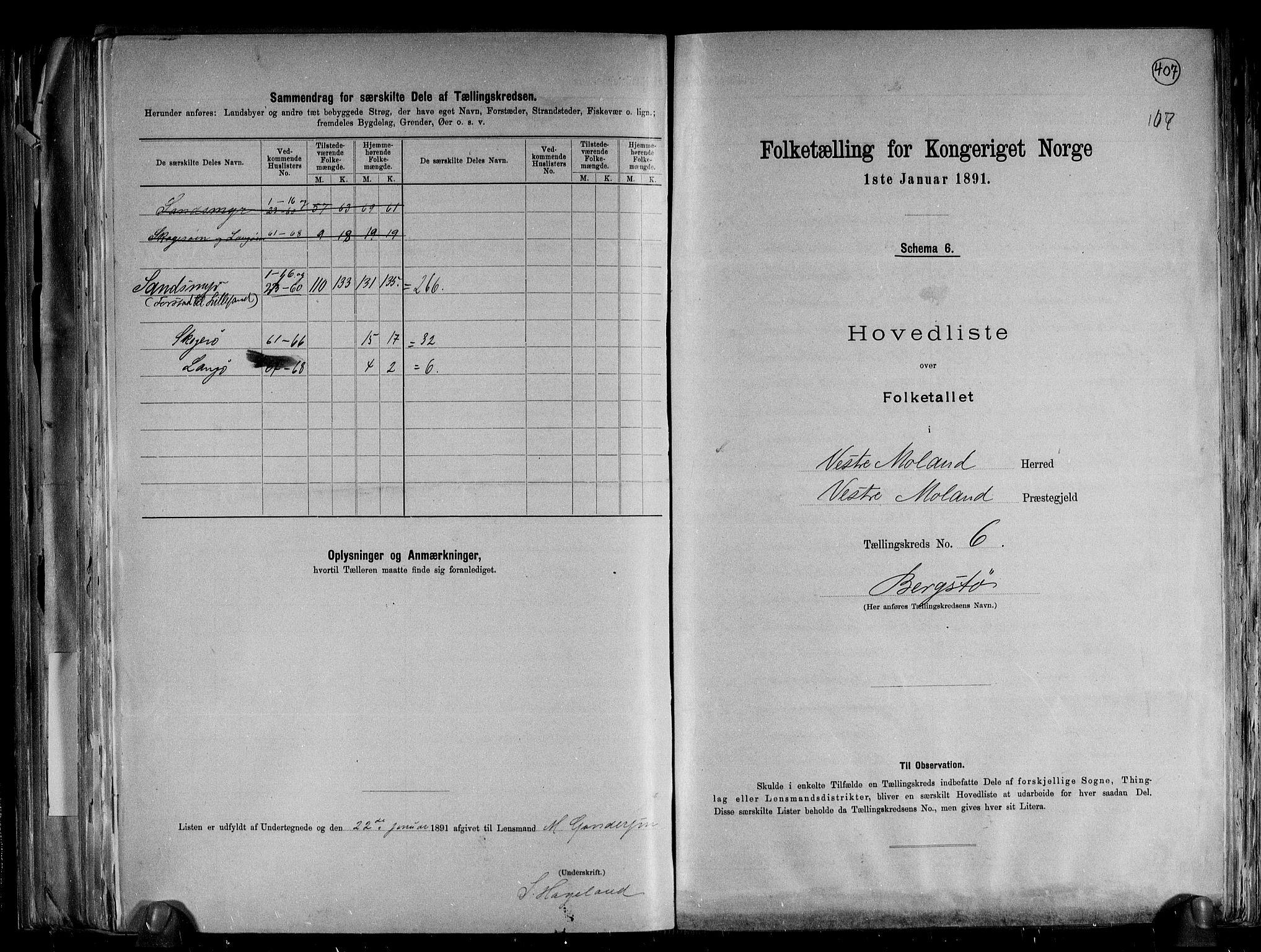 RA, 1891 census for 0926 Vestre Moland, 1891, p. 16