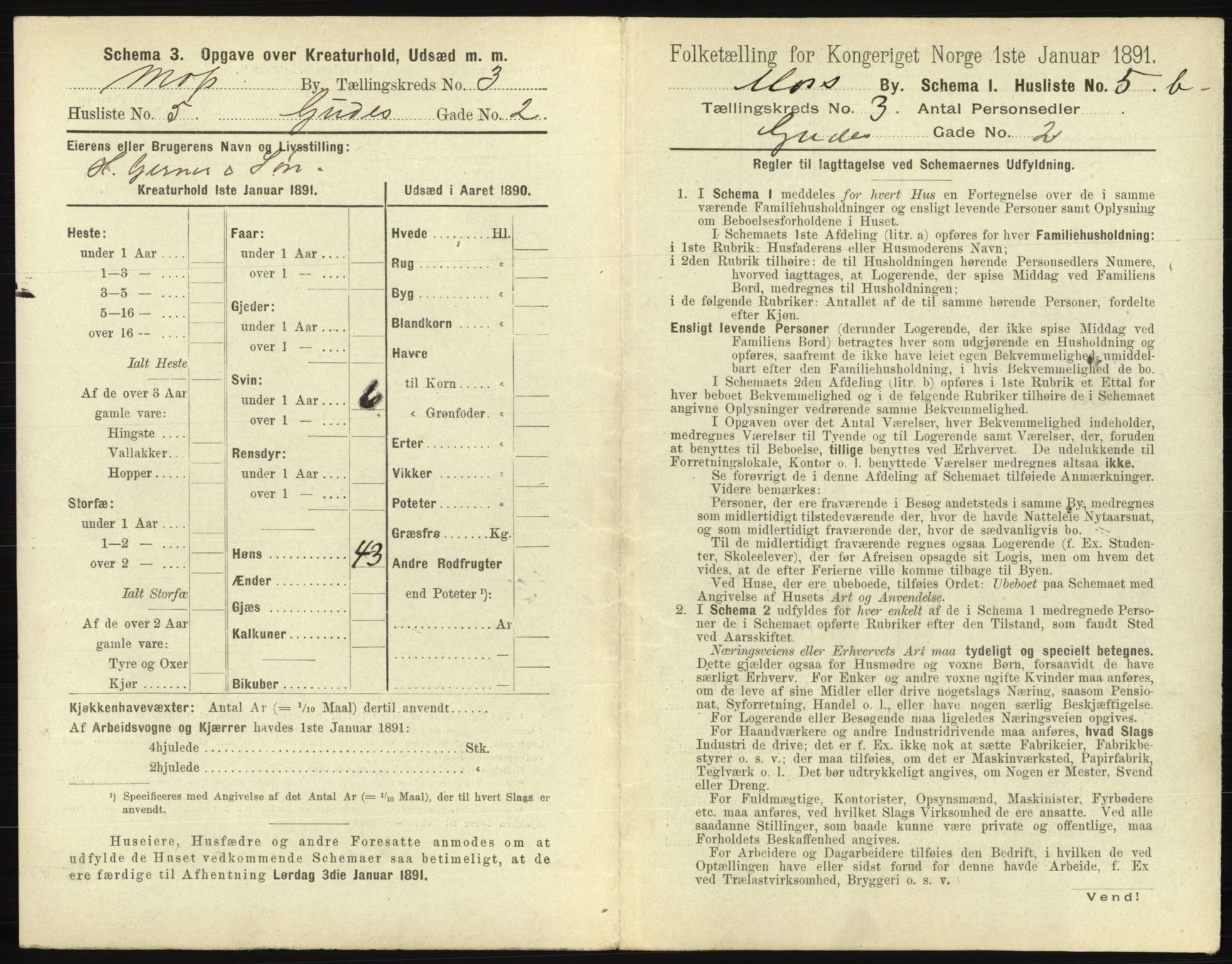 RA, 1891 census for 0104 Moss, 1891, p. 258