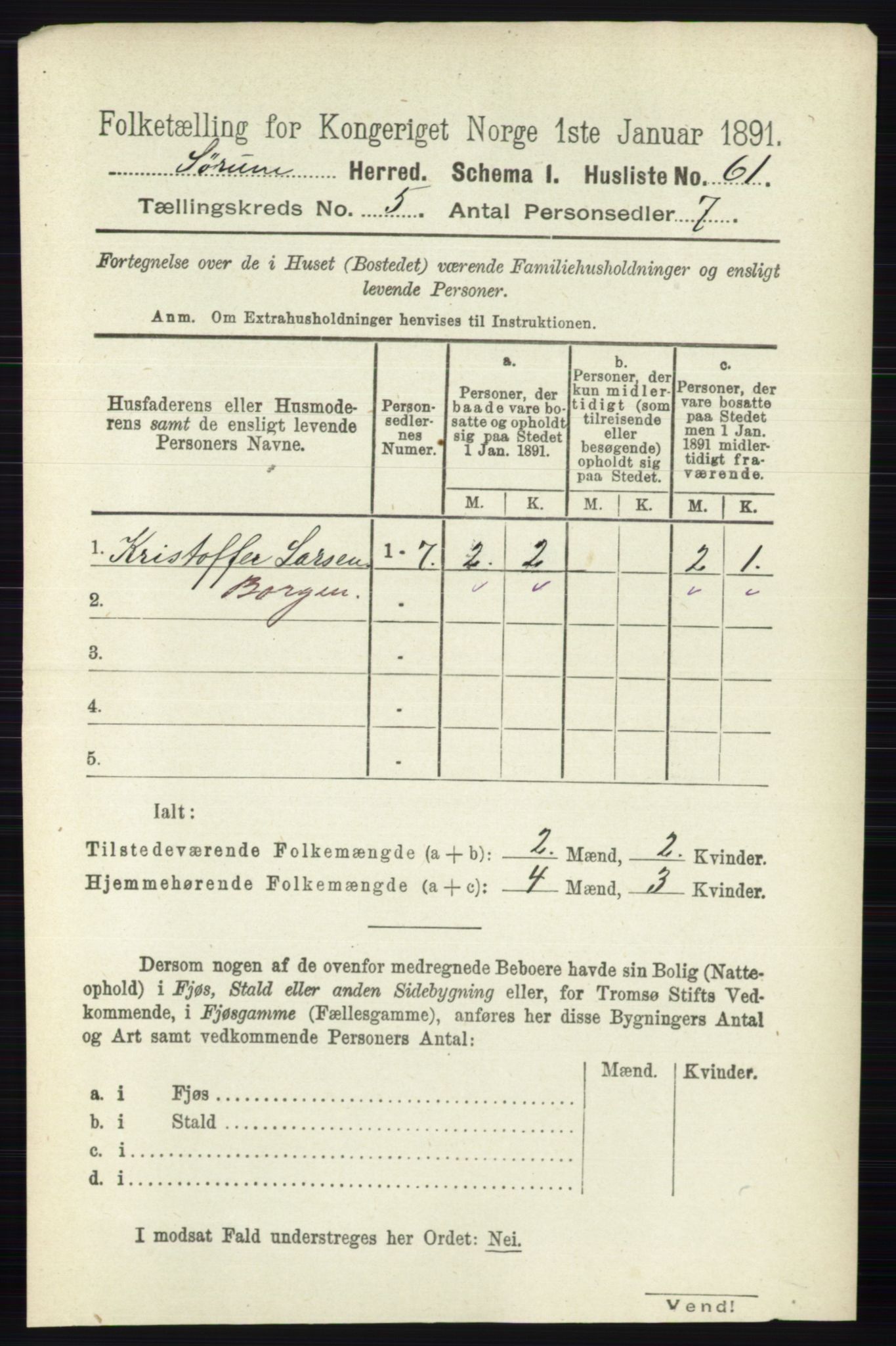 RA, 1891 census for 0226 Sørum, 1891, p. 2306