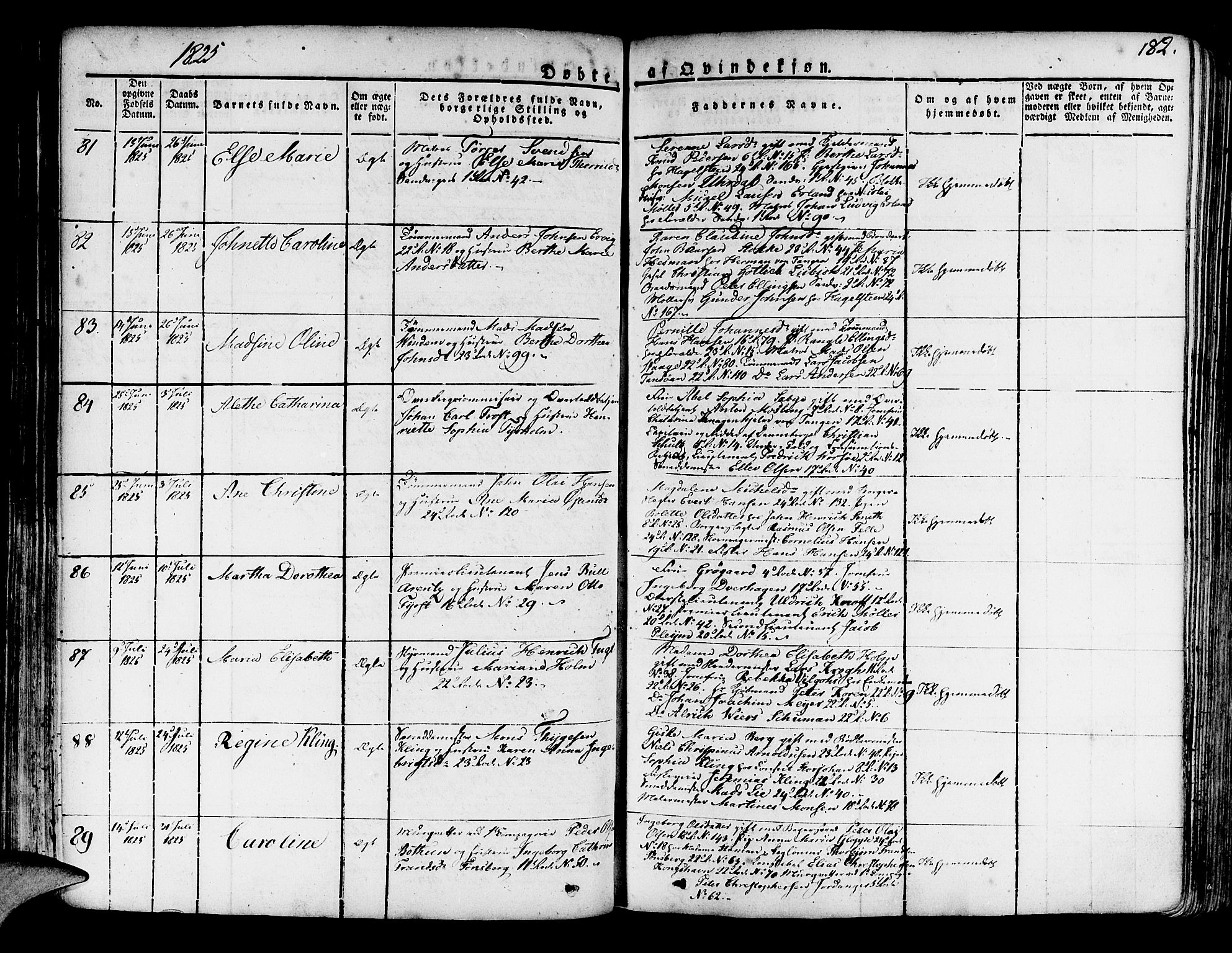 Korskirken sokneprestembete, AV/SAB-A-76101/H/Haa/L0014: Parish register (official) no. A 14, 1823-1835, p. 182