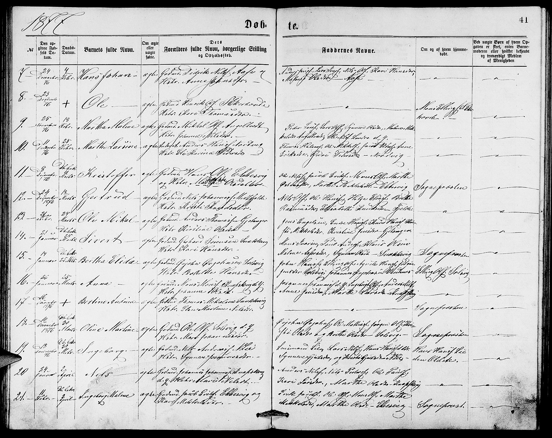 Fjell sokneprestembete, SAB/A-75301/H/Hab: Parish register (copy) no. A 2, 1871-1879, p. 41