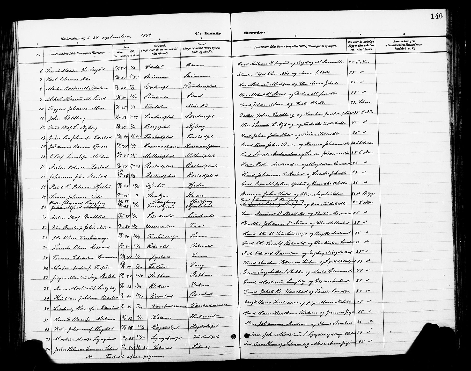 Ministerialprotokoller, klokkerbøker og fødselsregistre - Nord-Trøndelag, AV/SAT-A-1458/730/L0302: Parish register (copy) no. 730C05, 1898-1924, p. 146
