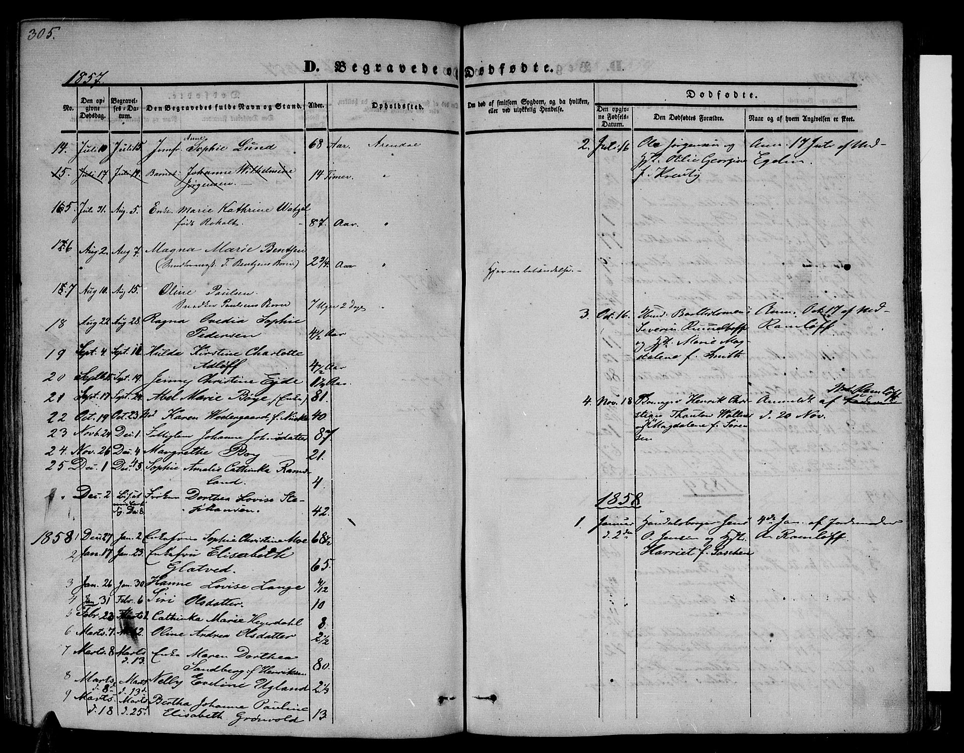 Arendal sokneprestkontor, Trefoldighet, SAK/1111-0040/F/Fb/L0002: Parish register (copy) no. B 2, 1838-1860, p. 305