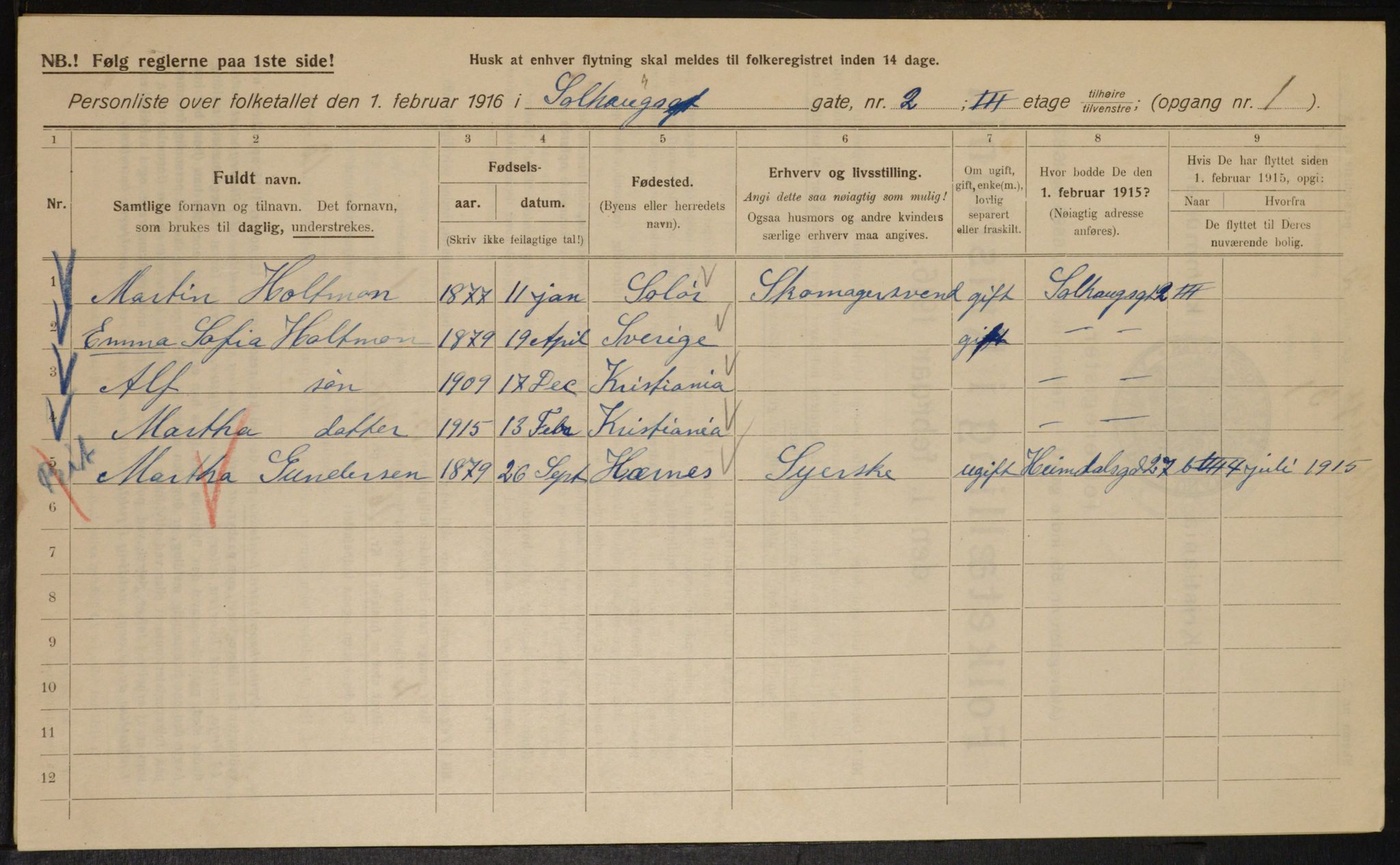 OBA, Municipal Census 1916 for Kristiania, 1916, p. 101892