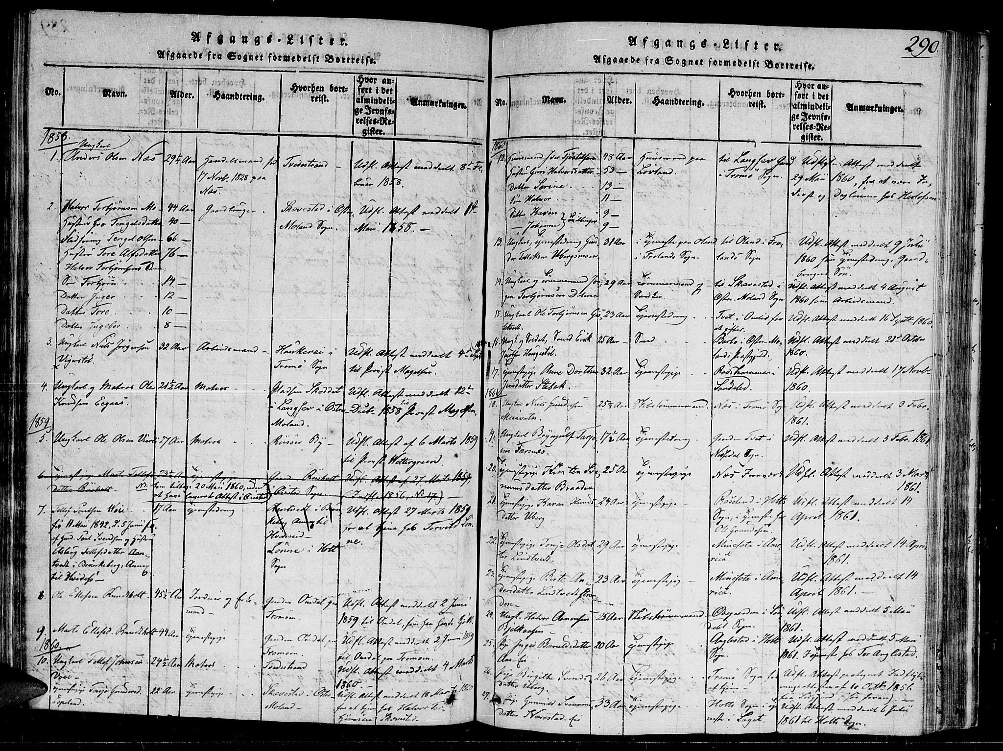 Gjerstad sokneprestkontor, AV/SAK-1111-0014/F/Fb/Fbb/L0001: Parish register (copy) no. B 1, 1813-1863, p. 290